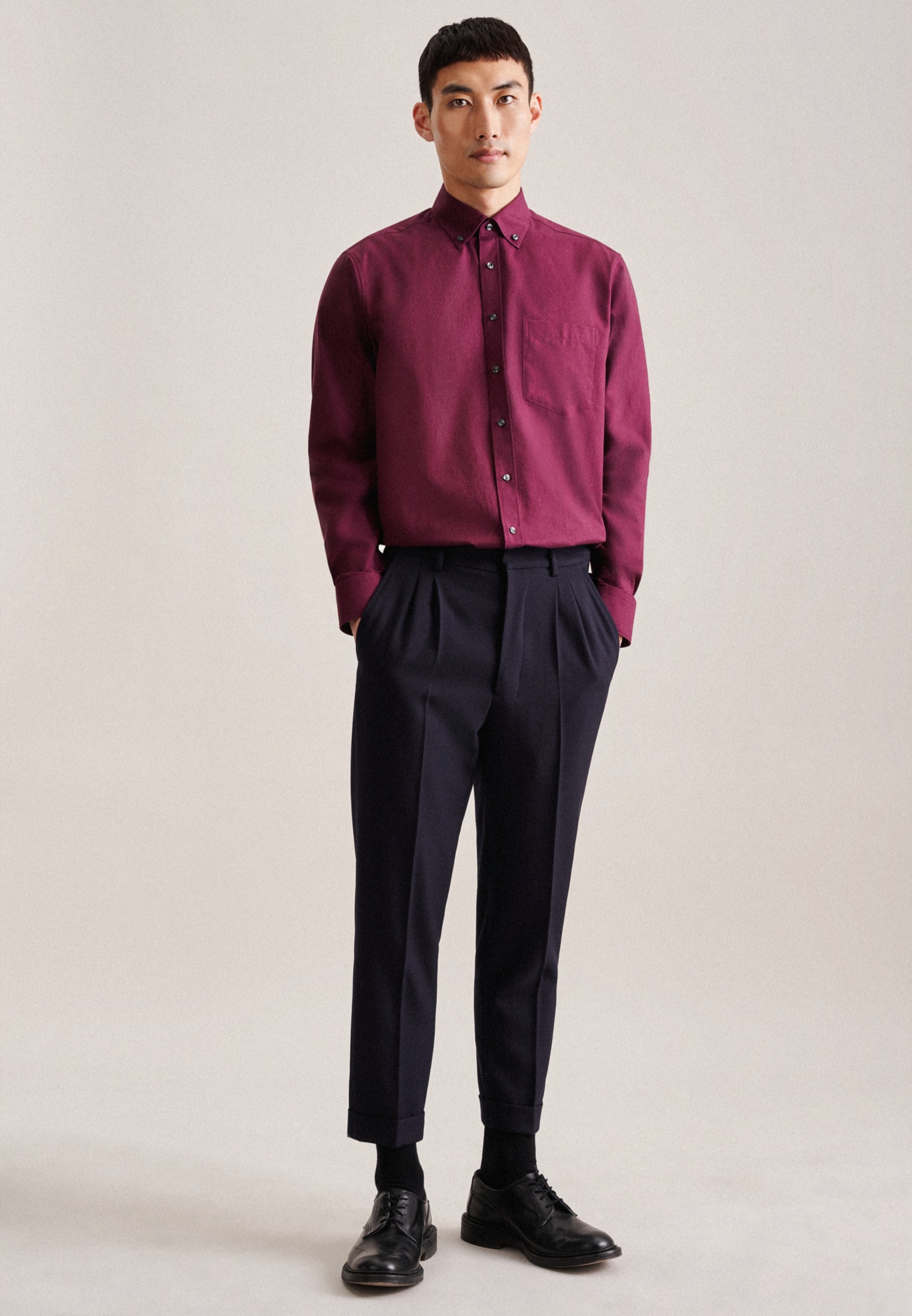 seidensticker Businesshemd »Regular«, Regular Langarm Button-Down-Kragen Uni