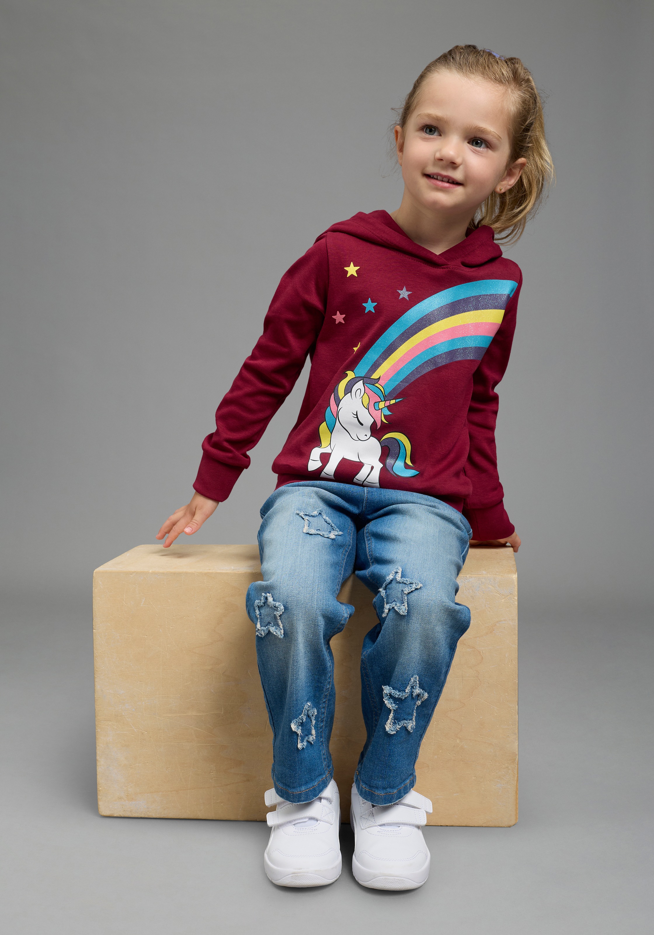 KIDSWORLD Langarmshirt »EINHORN Regenbogen« Langarm,  Basic-Passform,  bedruckt,  aus Baumwolle