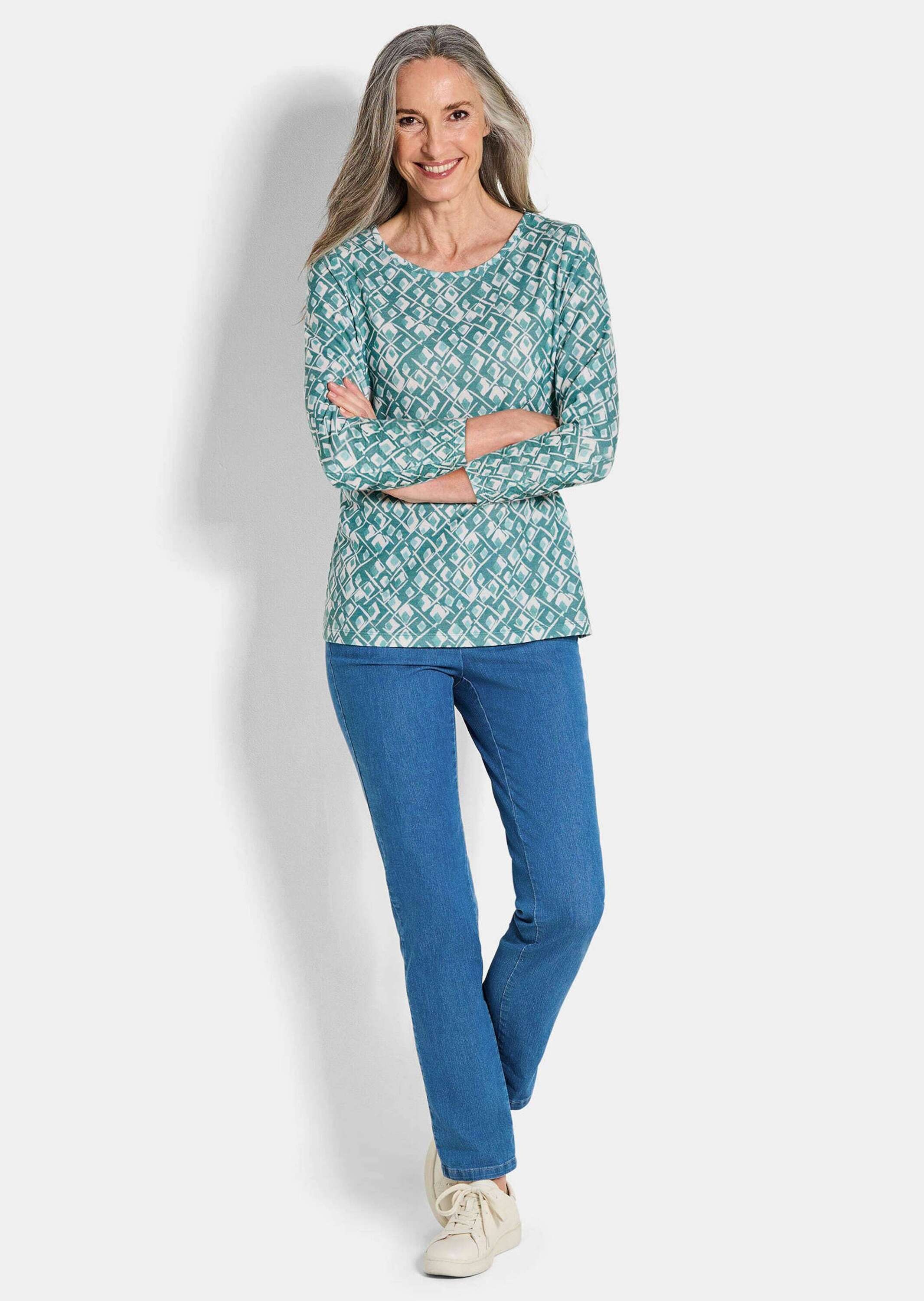 GOLDNER Print-Shirt »Halbarm Viskoseshirt im Allover-Design« U-Boot-Ausschnitt