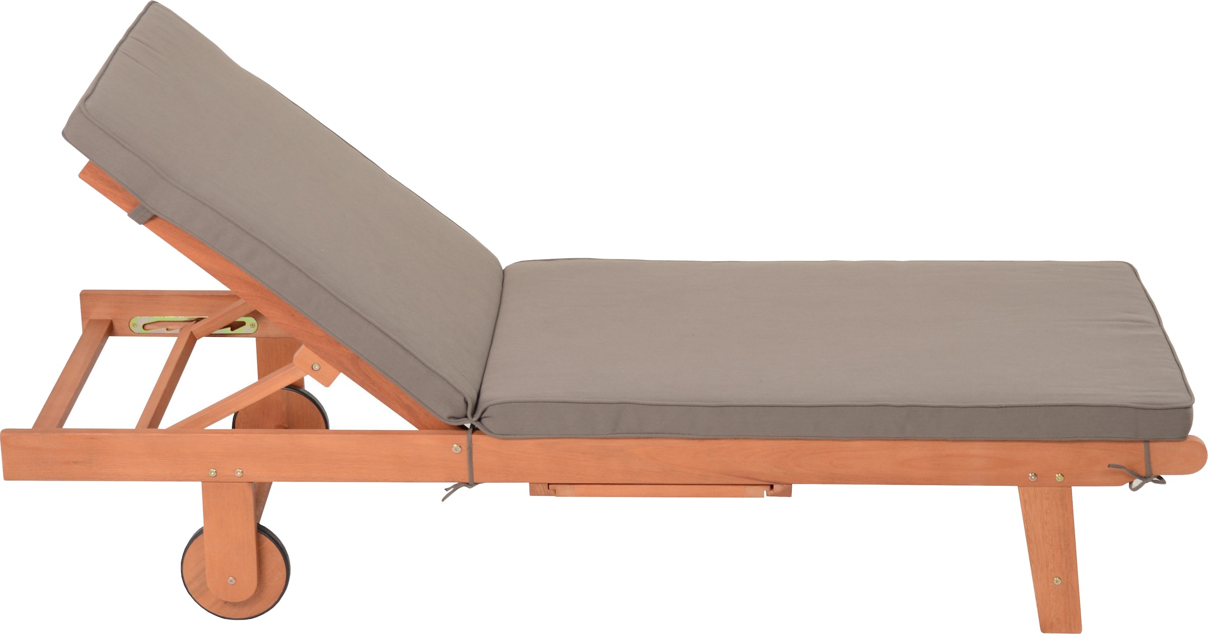 Garden Pleasure Gartenliege »Sonnenliege »SAN DIEGO«, braun« Eukalyptusholz, verstellbare Rückenlehne, L: 110, cmausziehbarer Tisch