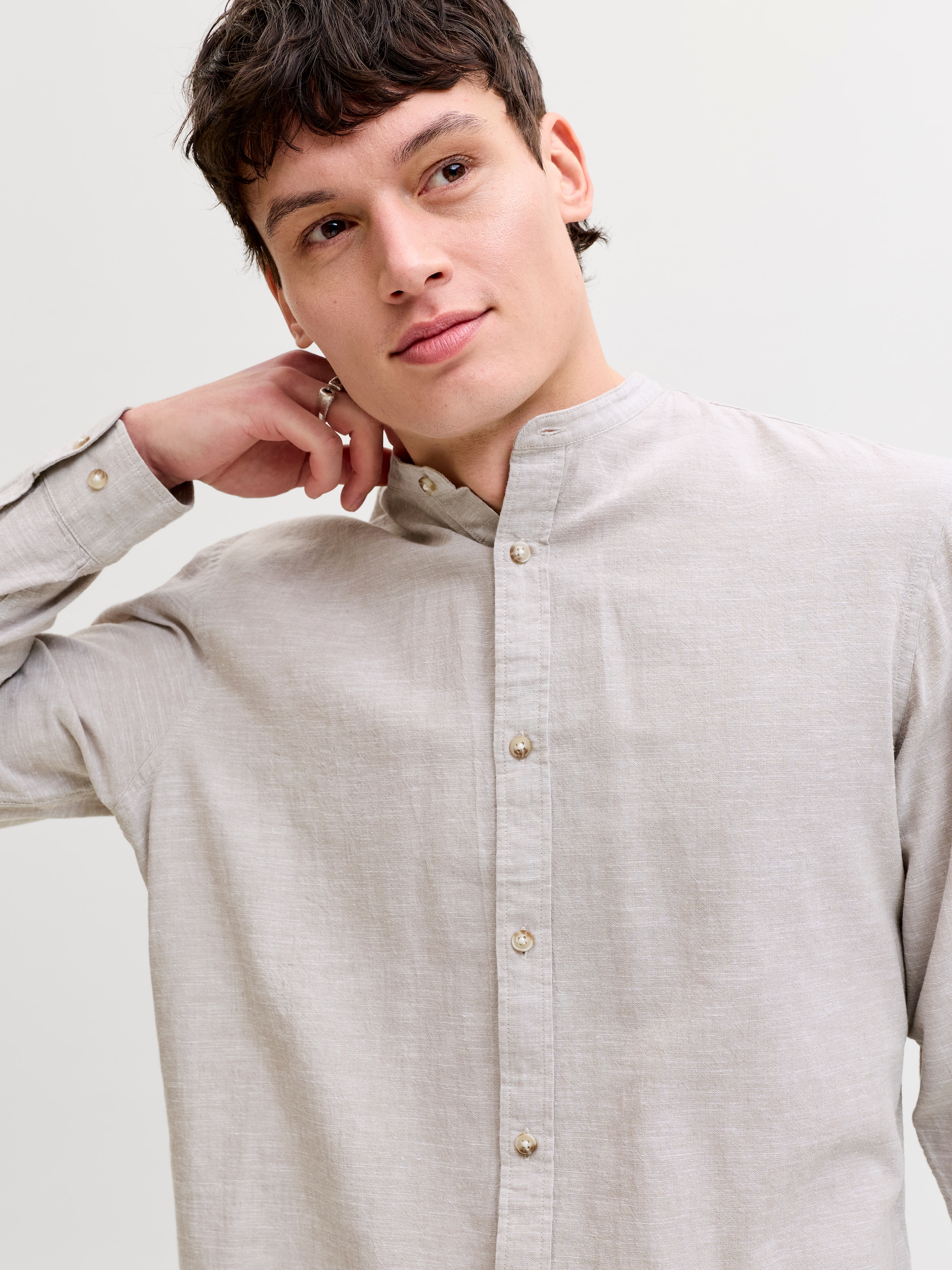 Jack & Jones Langarmhemd »JJESUMMER LINEN BLEND BAND SHIRT L/S SN« Baumwollmischung, regular fit
