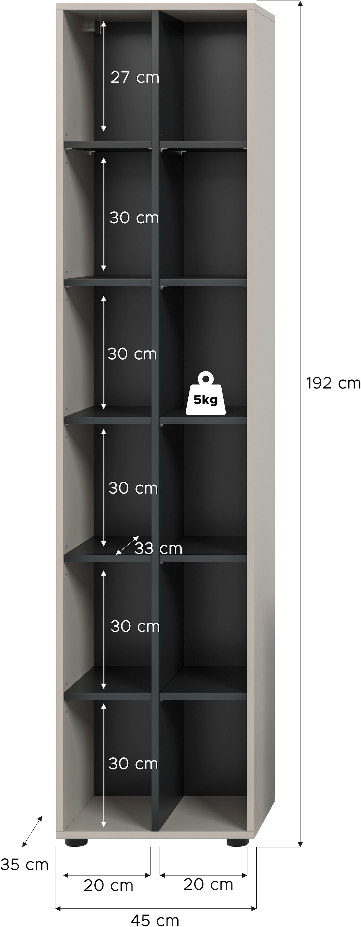 INOSIGN Standregal »ADIO, Höhe 192 cm, 12 Fächer, 10 höhenverstellbare Einlegeböden« 1 Stk. tlg. Regal, Stauraumregal, Wohnzimmerregal, Bücherregal, Wandregal