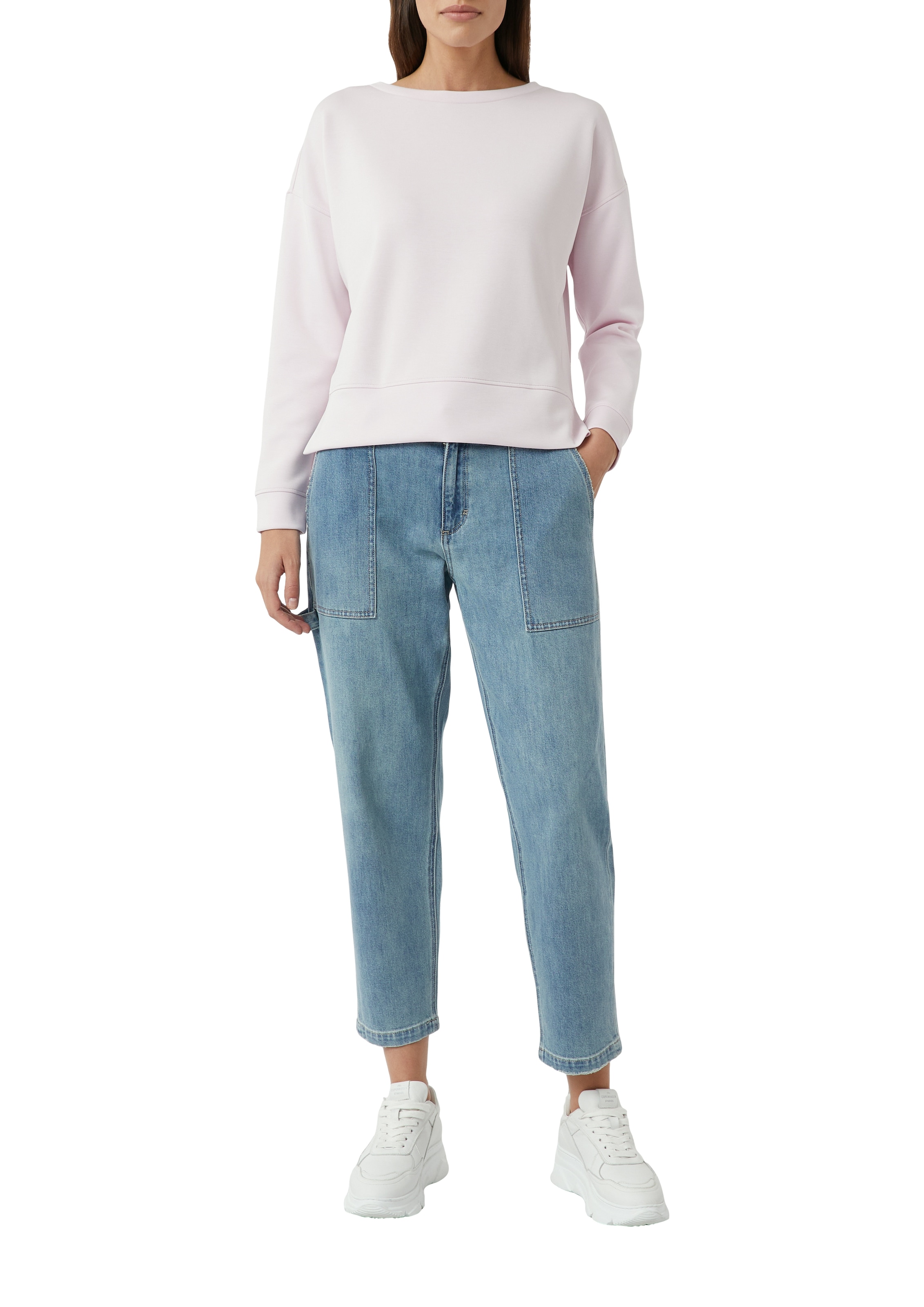 comma casual identity Sweatshirt, unifarben, casual, relaxed fit, Materialmix, Rundhals
