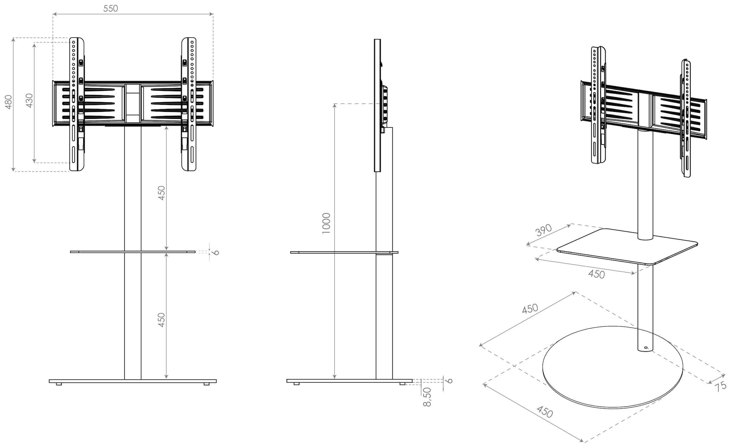 VCM TV-Rack »VCM TV Standfuß mit Zwischenboden | Rack Fernseh Ständer | Maße ca. H. 100 x B. 55 x T. 45 cm - Cirla«, (VCM Cirla)