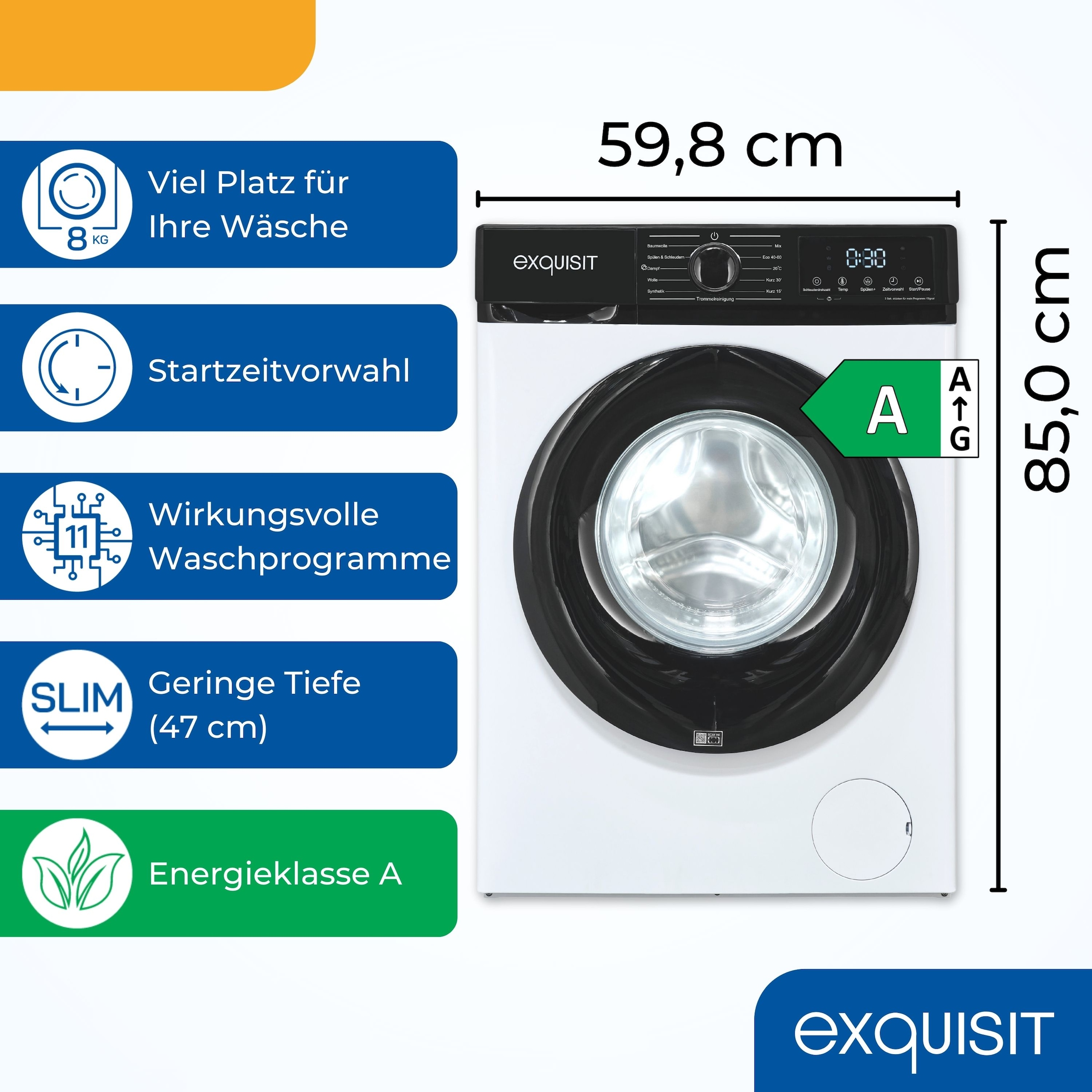 exquisit Waschmaschine »WA8014-370A weiss« 8 kg 1400 U/min 8 kg Fassungsvermögen & passende Programme für jeden Waschtag