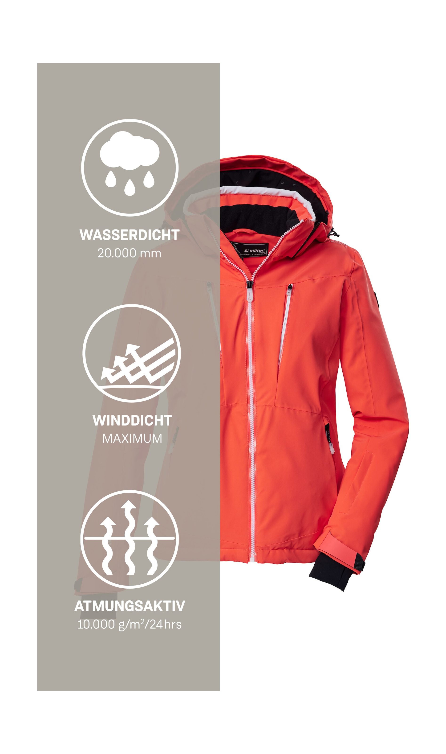 Killtec Skijacke »KSW 42 WMN SKI JCKT« Wasserdicht, atmungsaktiv, 4-Wege-Stretch, viele Taschen, recycelt