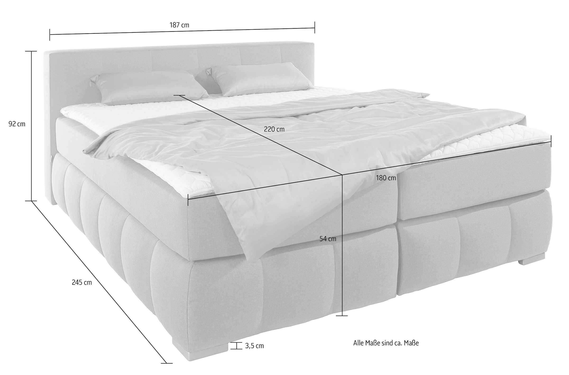 Guido Maria Kretschmer Home&Living Boxspringbett »Chelles«, inkl. Topper, in XXL- Überlänge 220 cm, Unterbox mit feine Wölbung