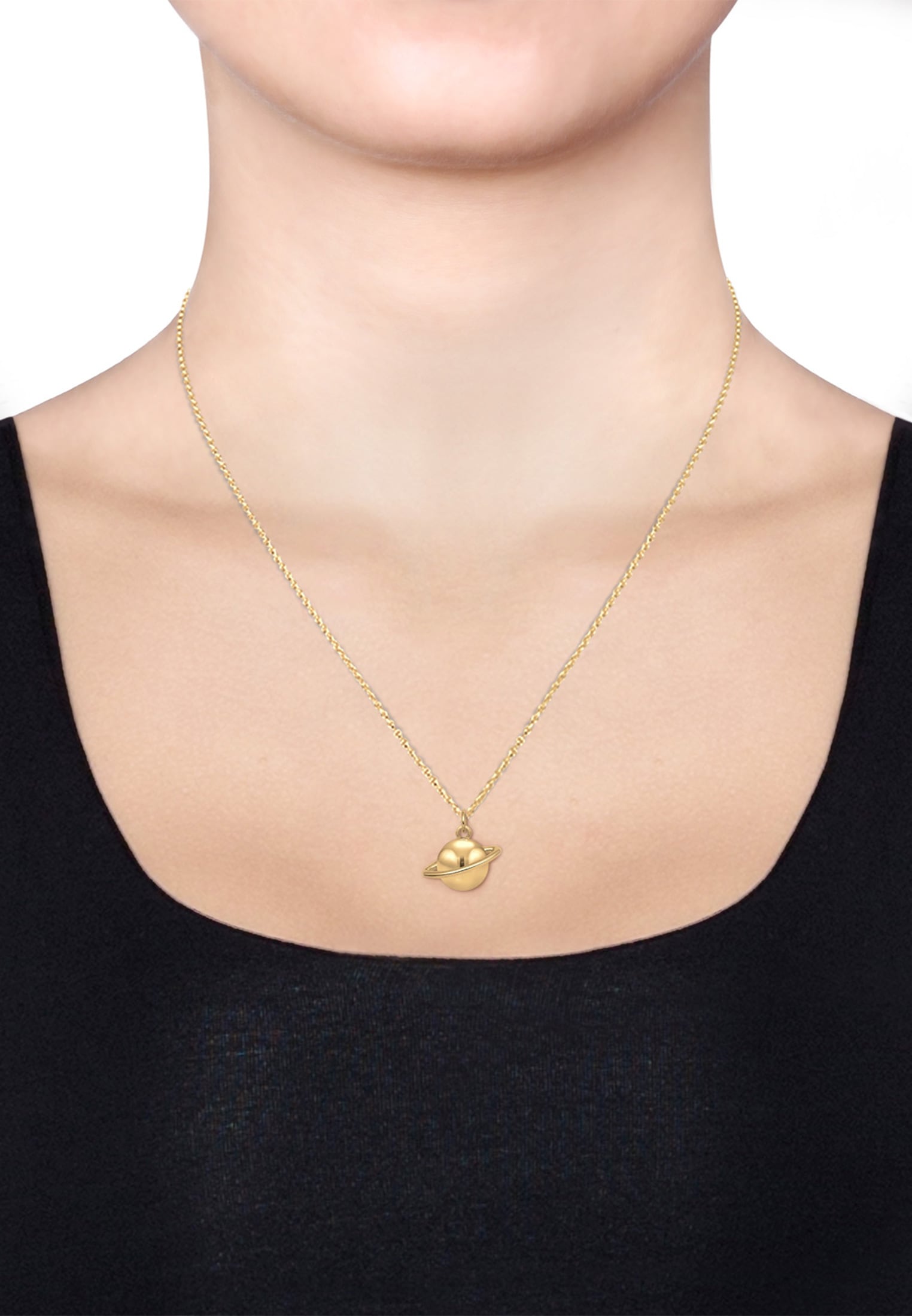 Elli Kette mit Anhänger »Halskette Planet Saturn Astro 925 Sterling Silber vergoldet«