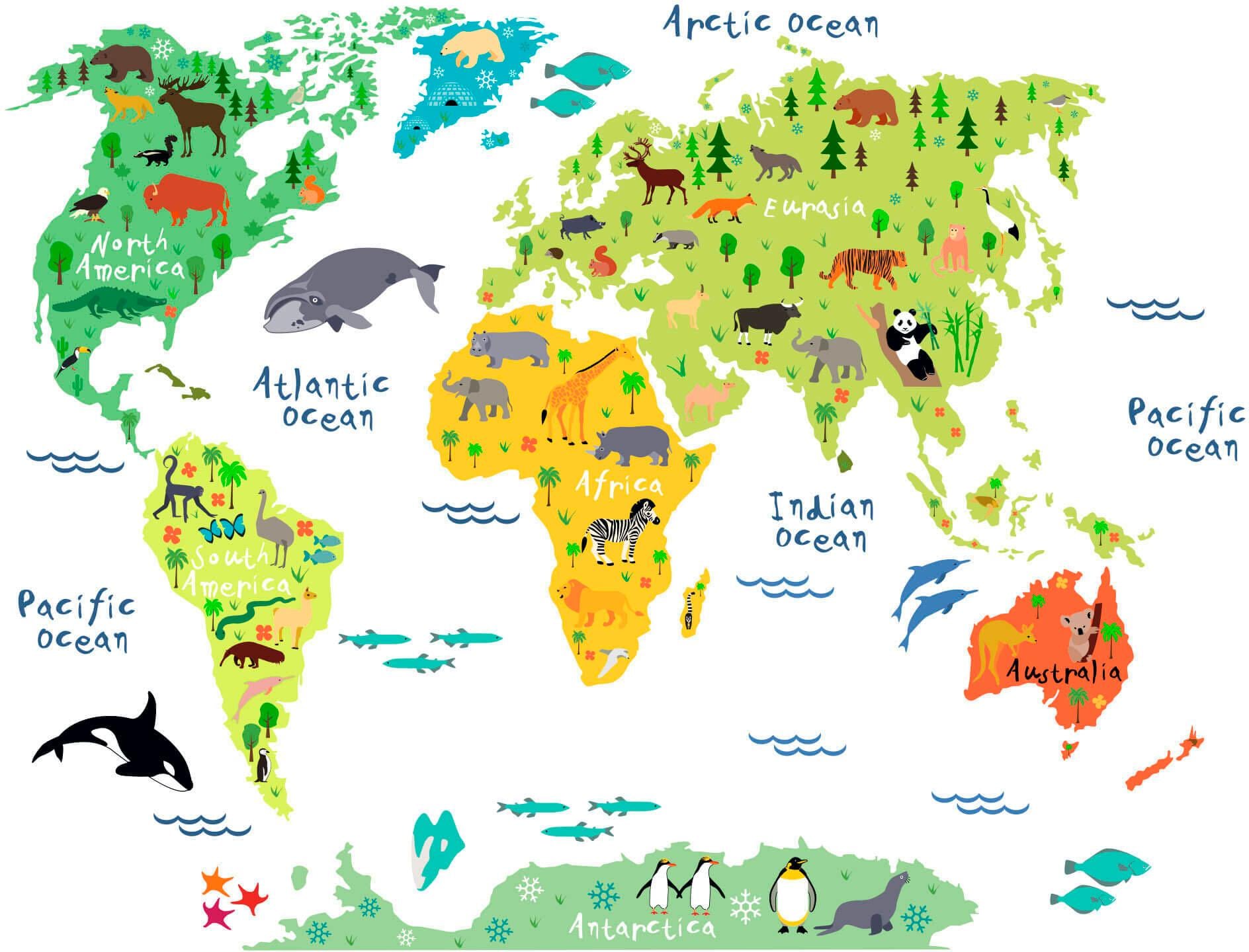 Wandtattoo »tierische Weltkarte«, selbstklebend, entfernbar