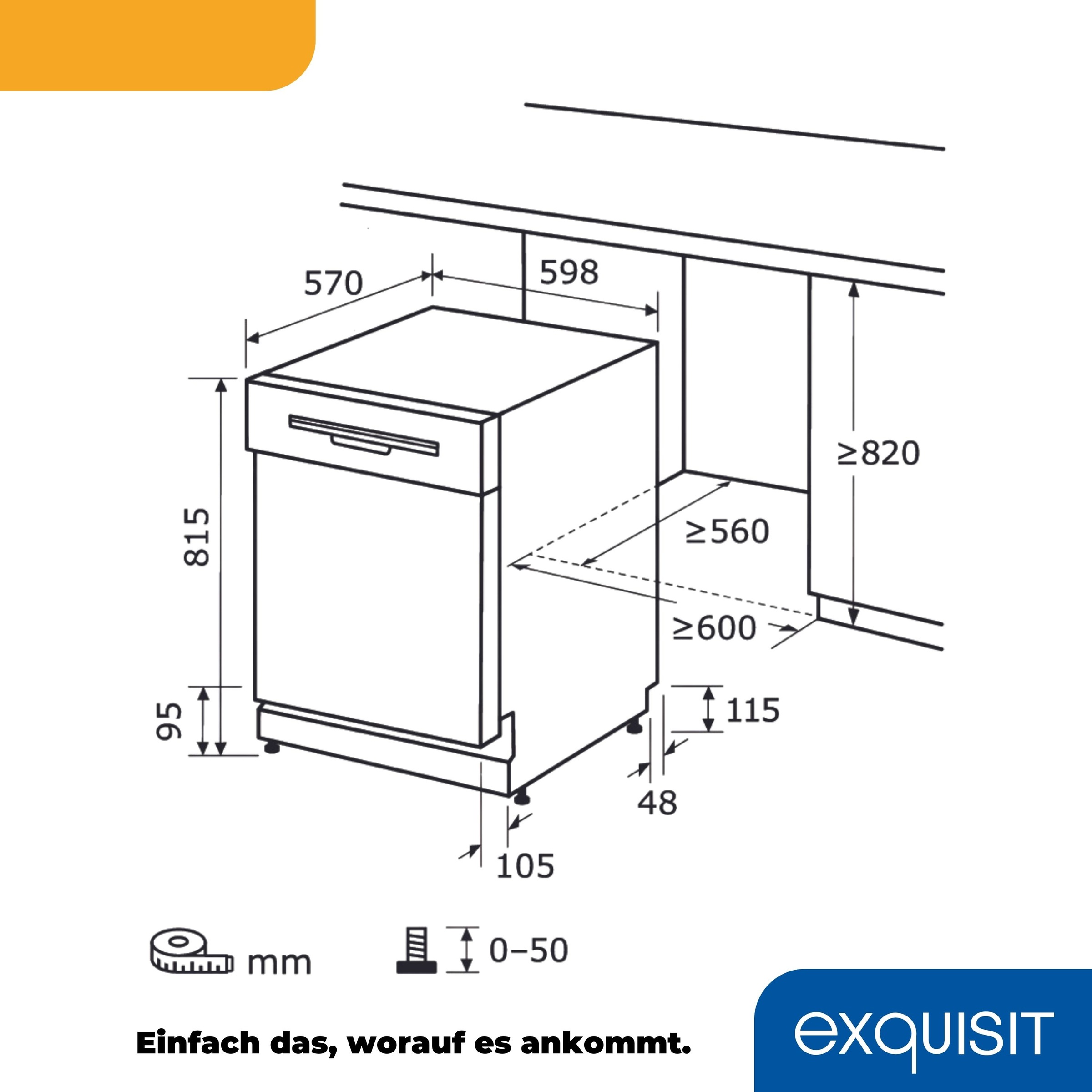 exquisit Unterbaugeschirrspüler »EGSP9313-EF-030E inox«, 13 Maßgedecke