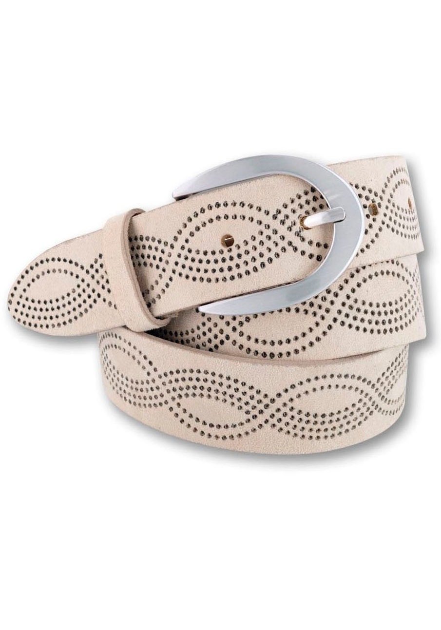 Bernd Götz Damen Ledergürtel mit ornamenthafter Prägestruktur in beige, Größe 105