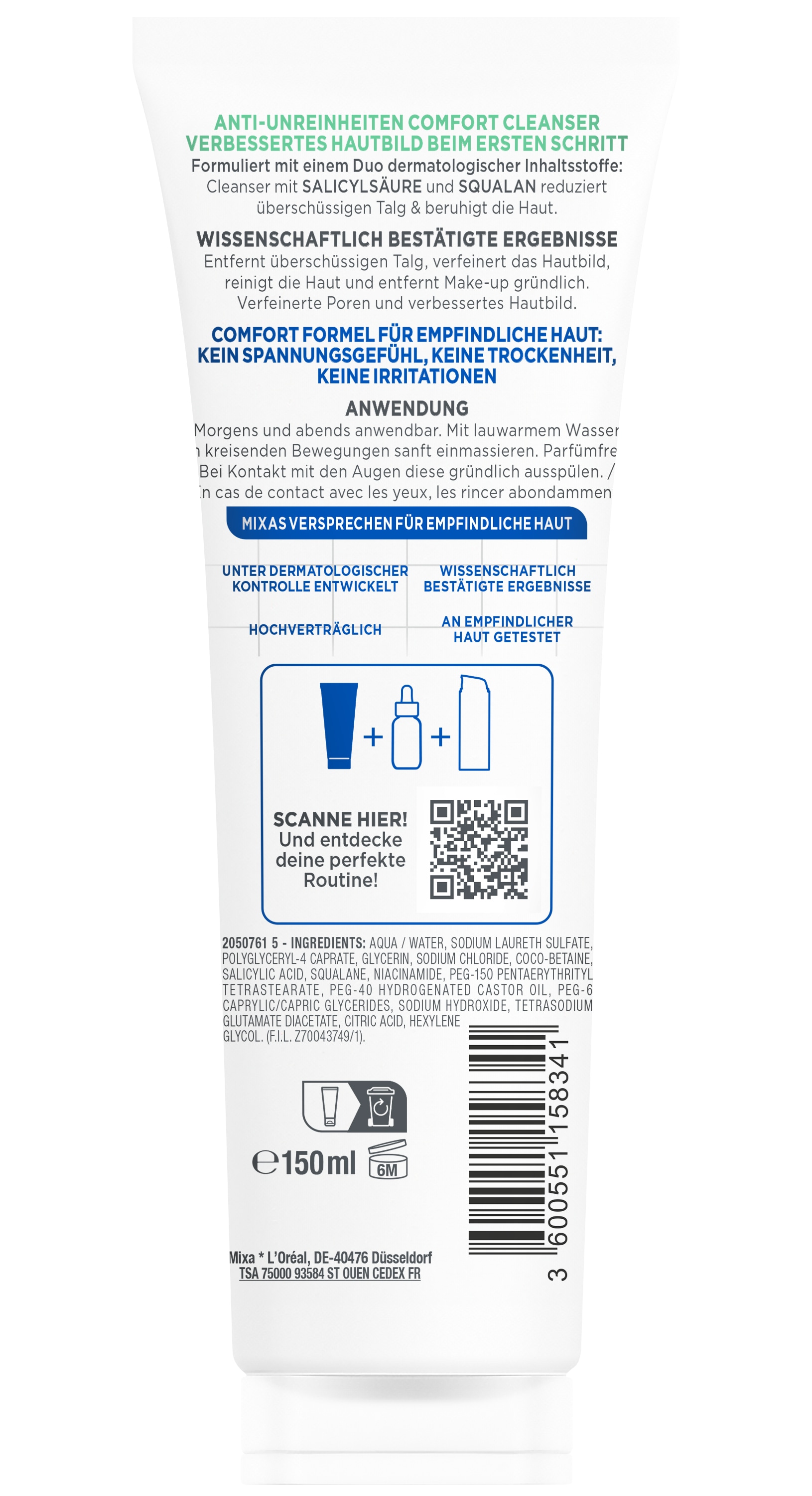 Mixa Gesichtsreinigungsgel »MIXA ANTI-UNREINHEITEN COMFORT CLEANSER« entfernt überschüssigen Talg, sanfte Reinigung