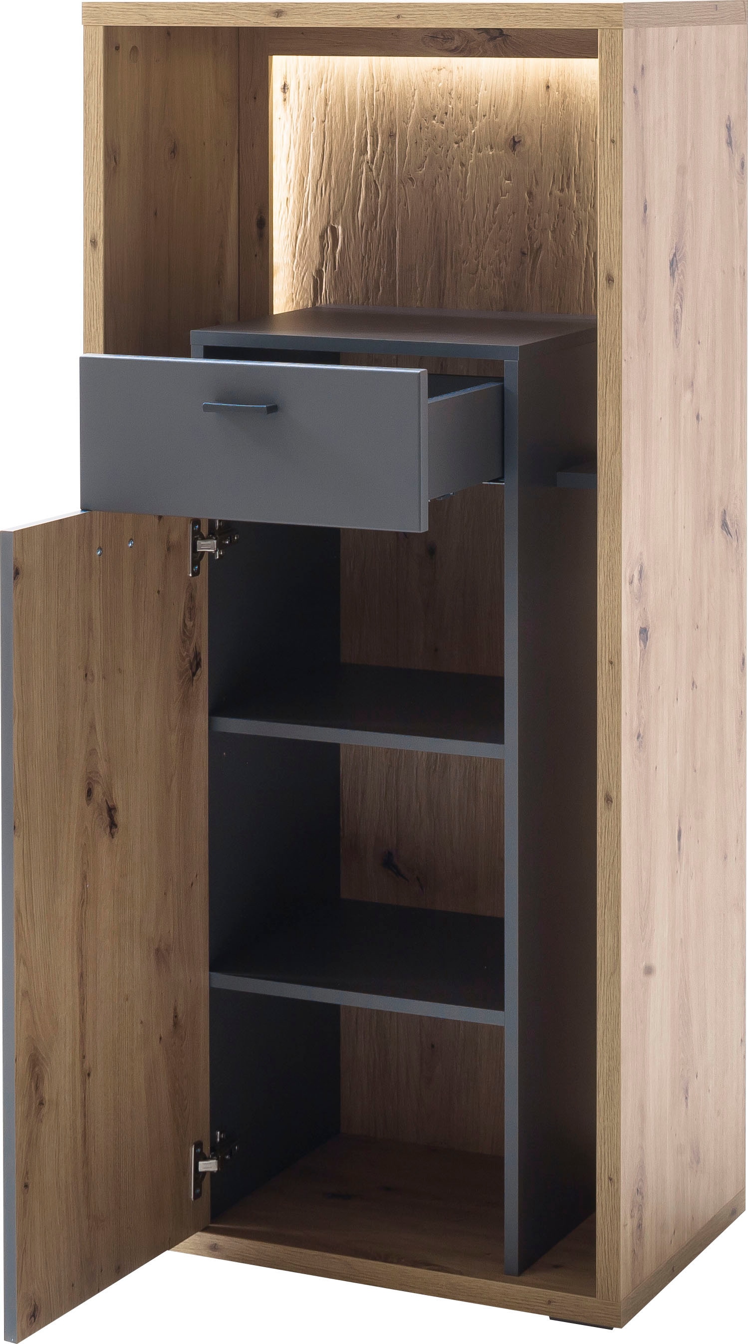 MCA furniture Highboard »Lizzano«, Rückwand, im Beleuchtung bestellen wahlweise 3-D mit Wohnzimmerschrank OTTO Shop Online mit