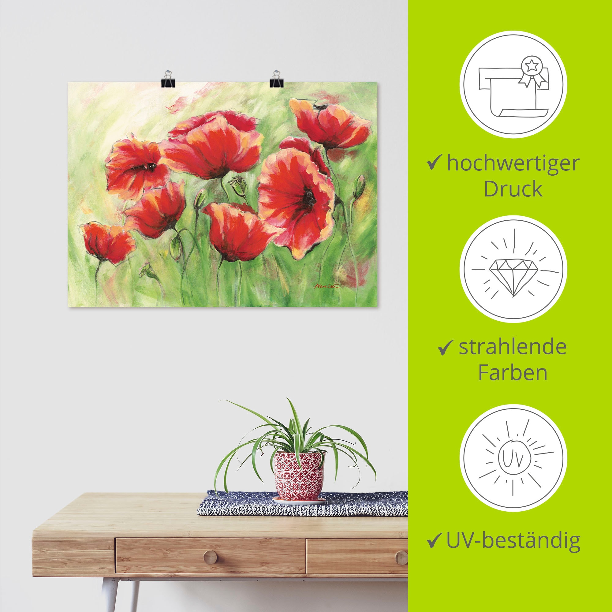 Artland Wandbild »Rote Mohnblumen II« Blumen 1 Stk. tlg. als Leinwandbild, Poster in verschied. Größen