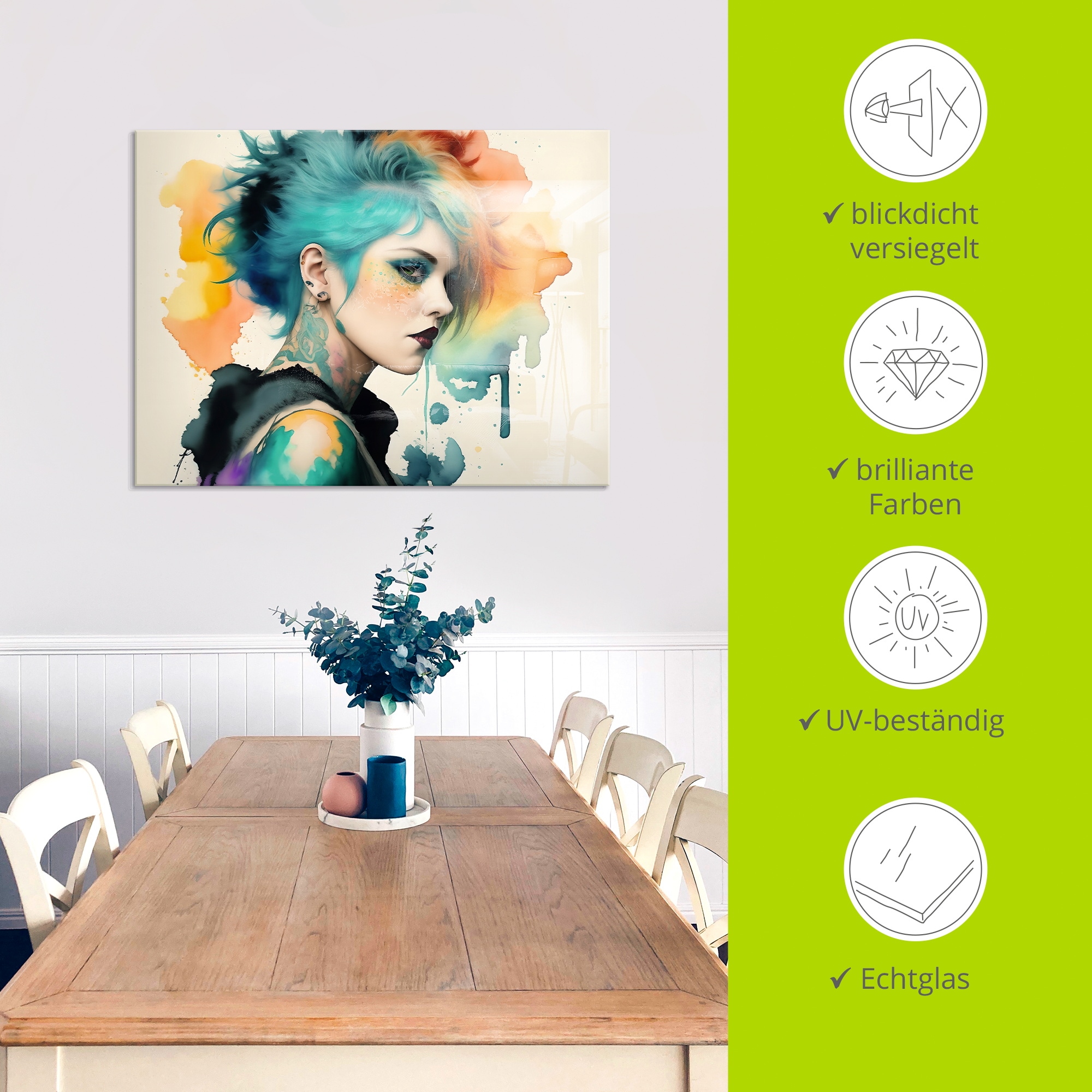 Artland Glasbild »Weiblicher Punk III« Bilder von Frauen 1 Stk. tlg. in verschiedenen Größen