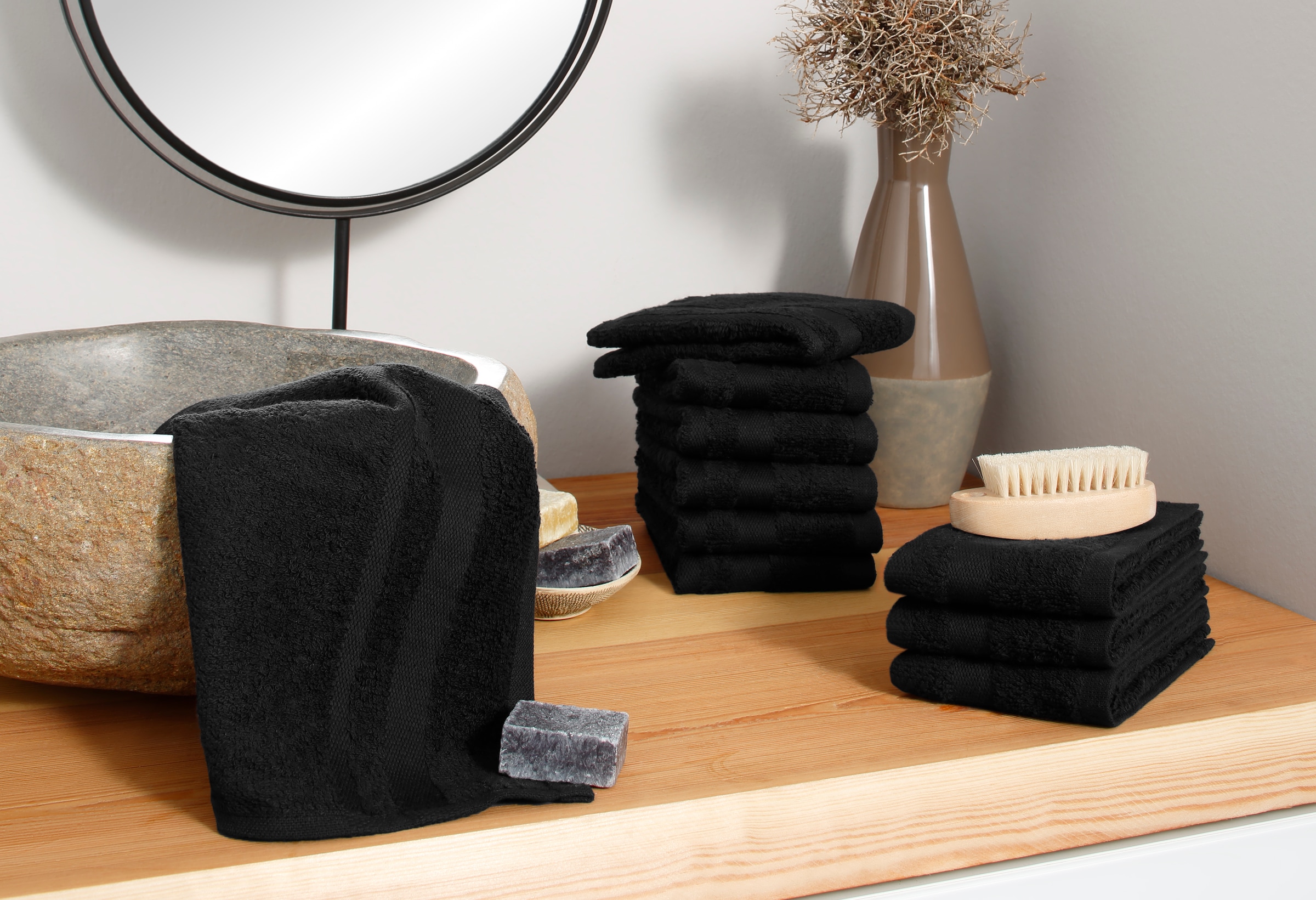 my home Waschlappen »Vanessa, als Set und Serie erhältlich, 10 Seiftücher, 30x30cm« Handtücher mit Bordüre, 100% Baumwolle, einfarbig, weich