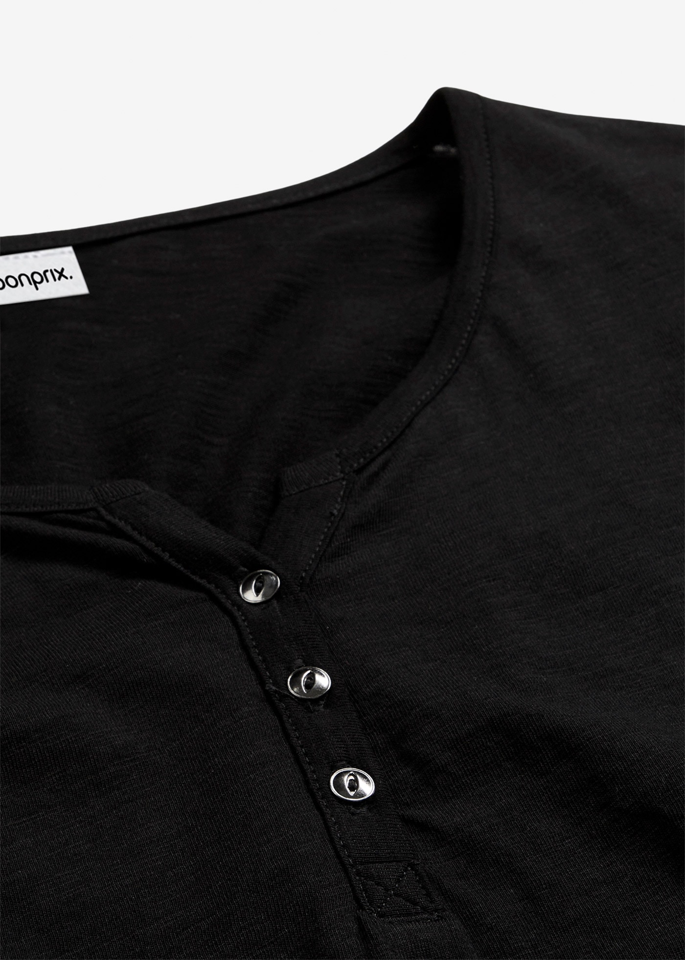 bonprix Langarmshirt gerade Passform, Krempelärmel, Henley-Ausschnitt