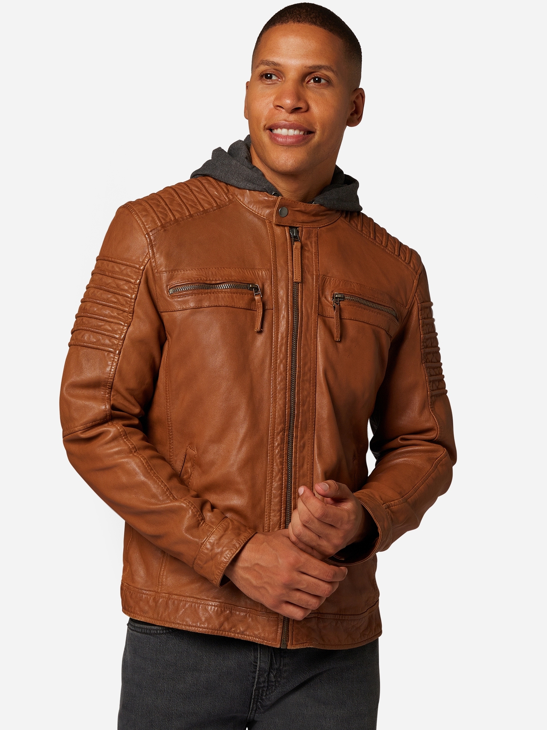 RICANO Bikerjacke »Lederjacke 12815 Hood« Abnehmbare Kapuze Handgefertigt aus echtem Leder