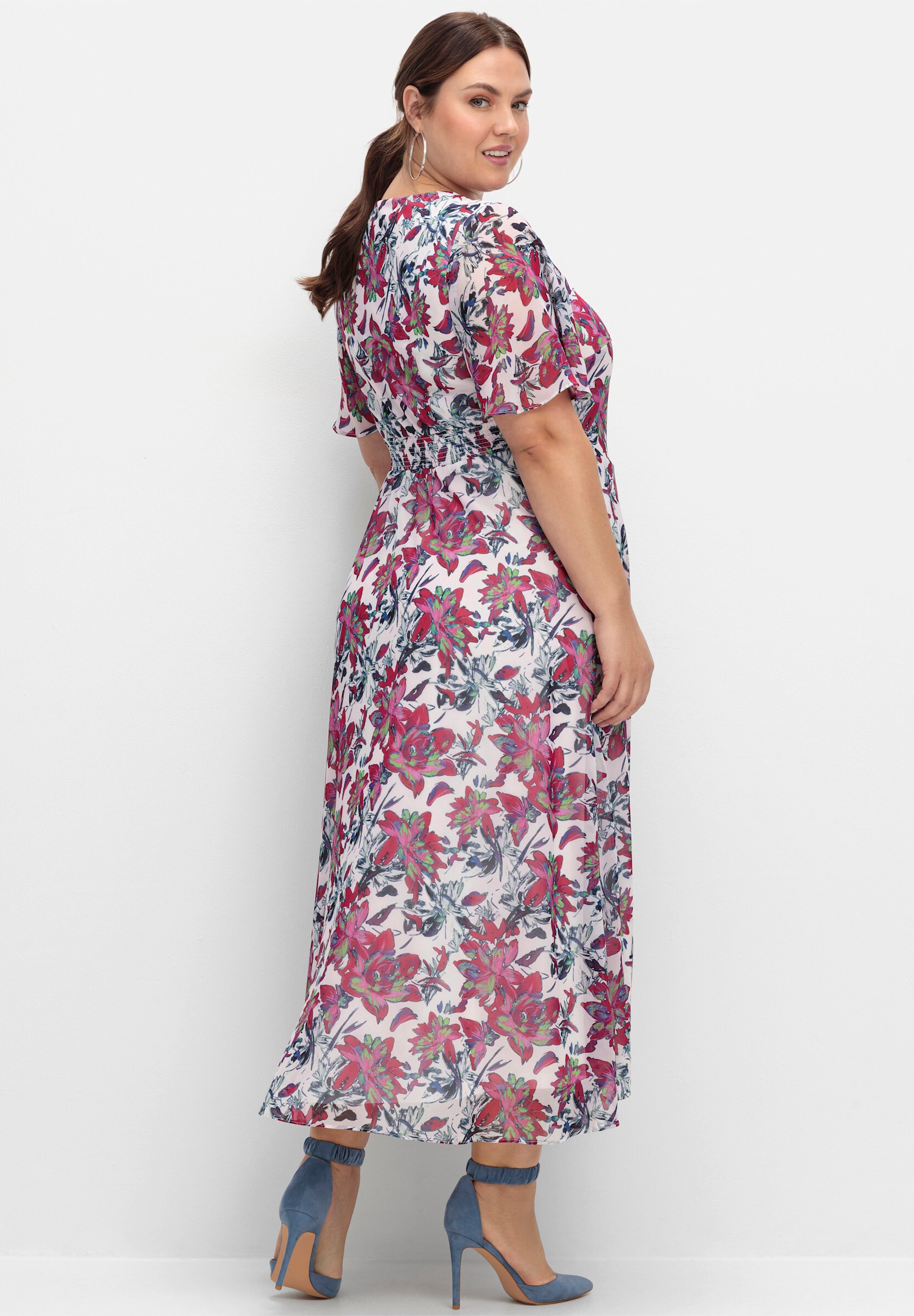 Sheego Maxikleid »Abendkleid Chiffonkleid mit Blumenprint« Ohne Taschen mit Blumenprint, blickdicht gefüttert