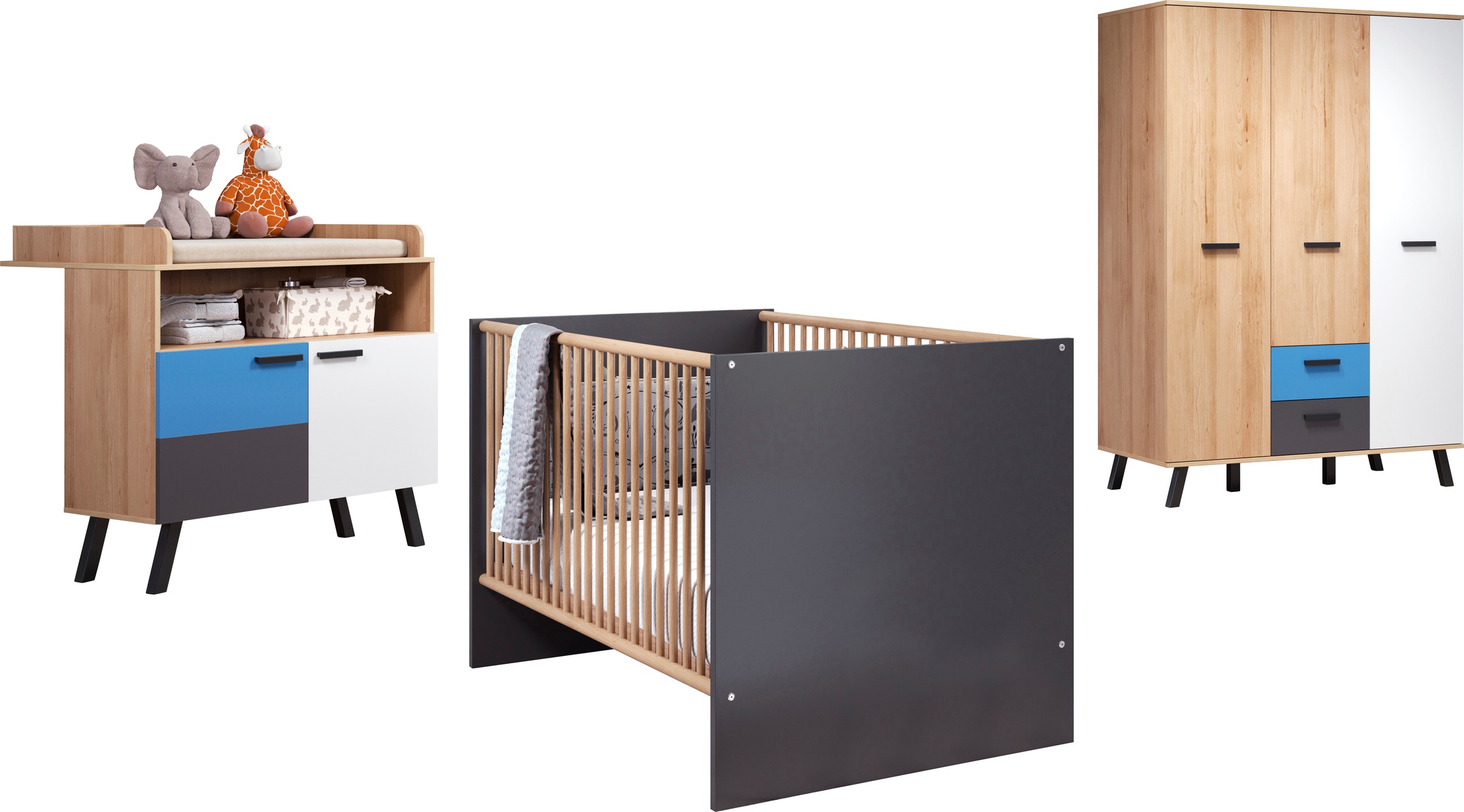 trendteam Babymöbel-Set »Mats«, (Set, 3 tlg., Bett, Wickelkommode, Schrank)