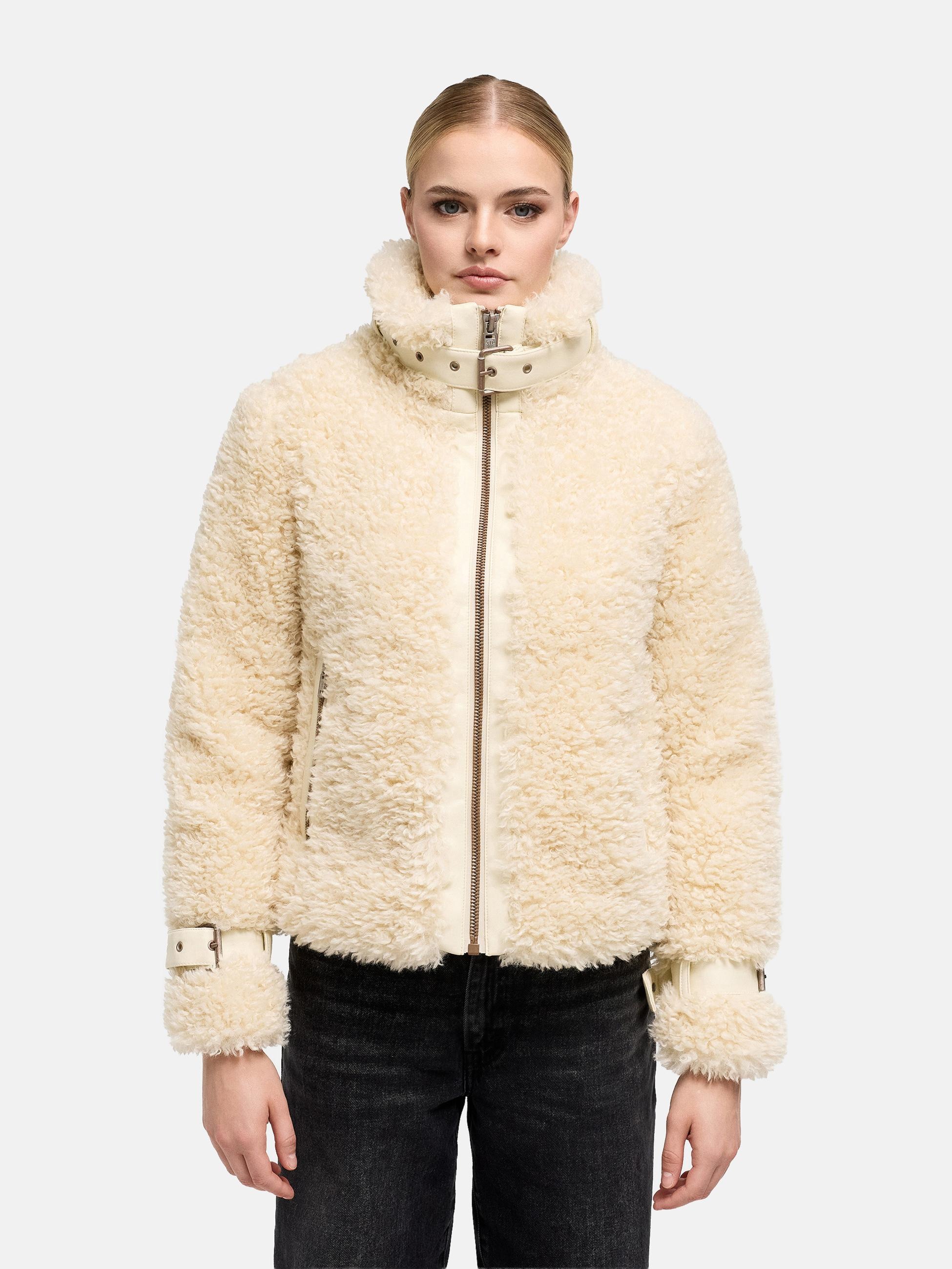 Navahoo Plüschjacke »Plüschjacke Wuschelwonne 14« Teddy Jacke mit Kustleder-Details