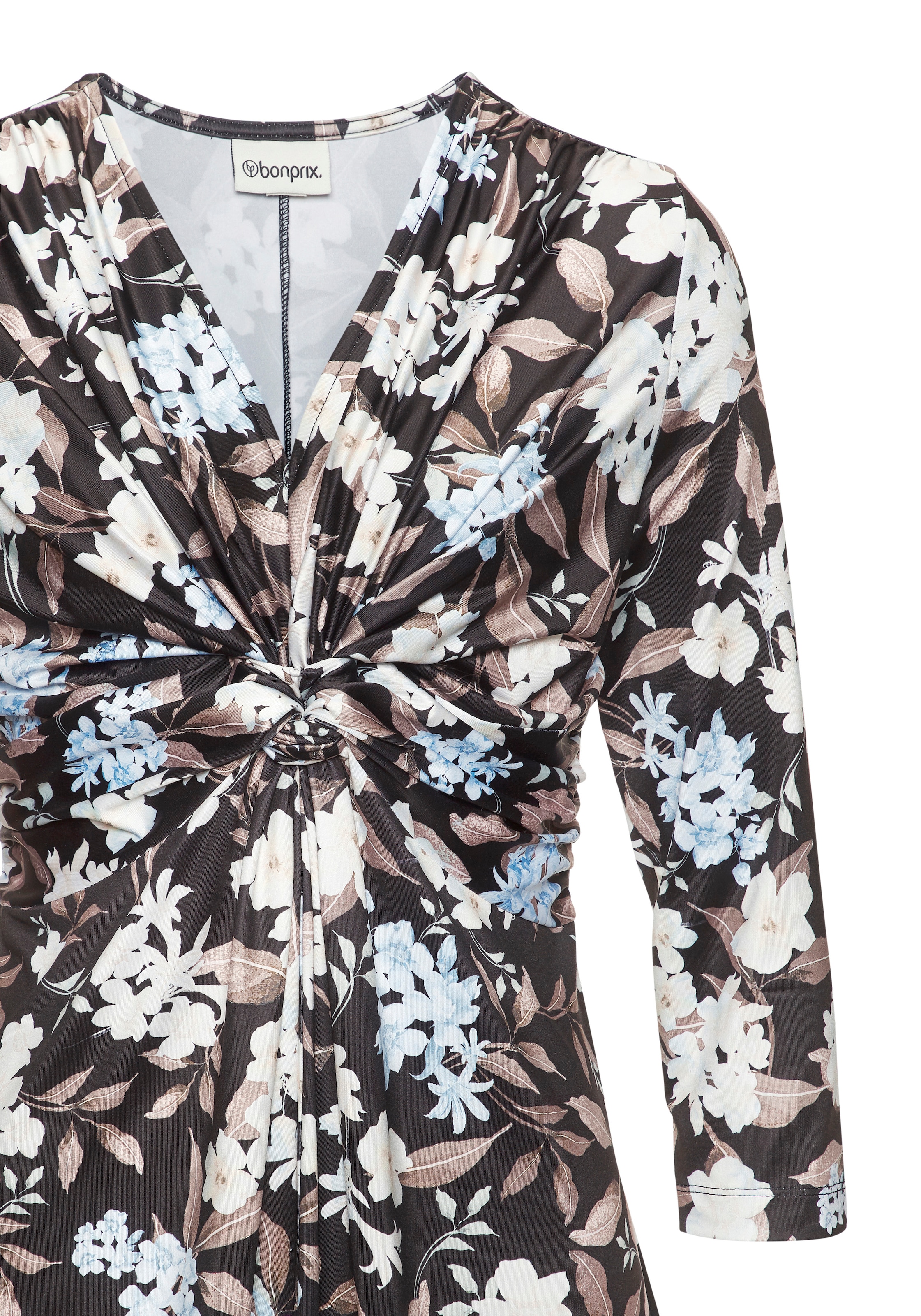 LASCANA Druckkleid Ohne Taschen aus bügelfreier Ware, festlich-elegantes Kleid mit Knotendetail vorne