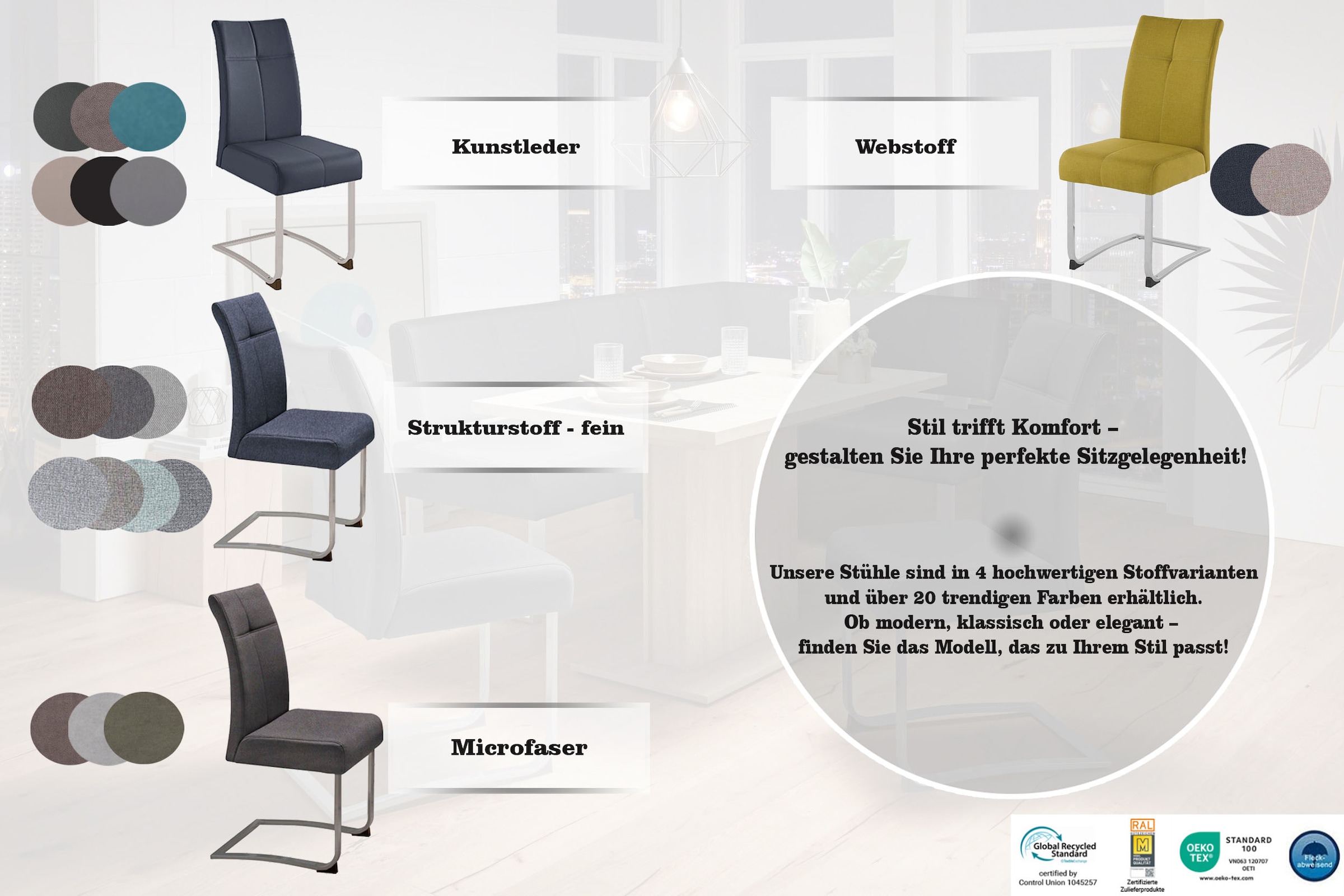 Home affaire Freischwinger »Rab«, (Set), 2 St., Strukturstoff, Bezug in verschiedenen Qualitäten, maximale Belastbarkeit 120 kg