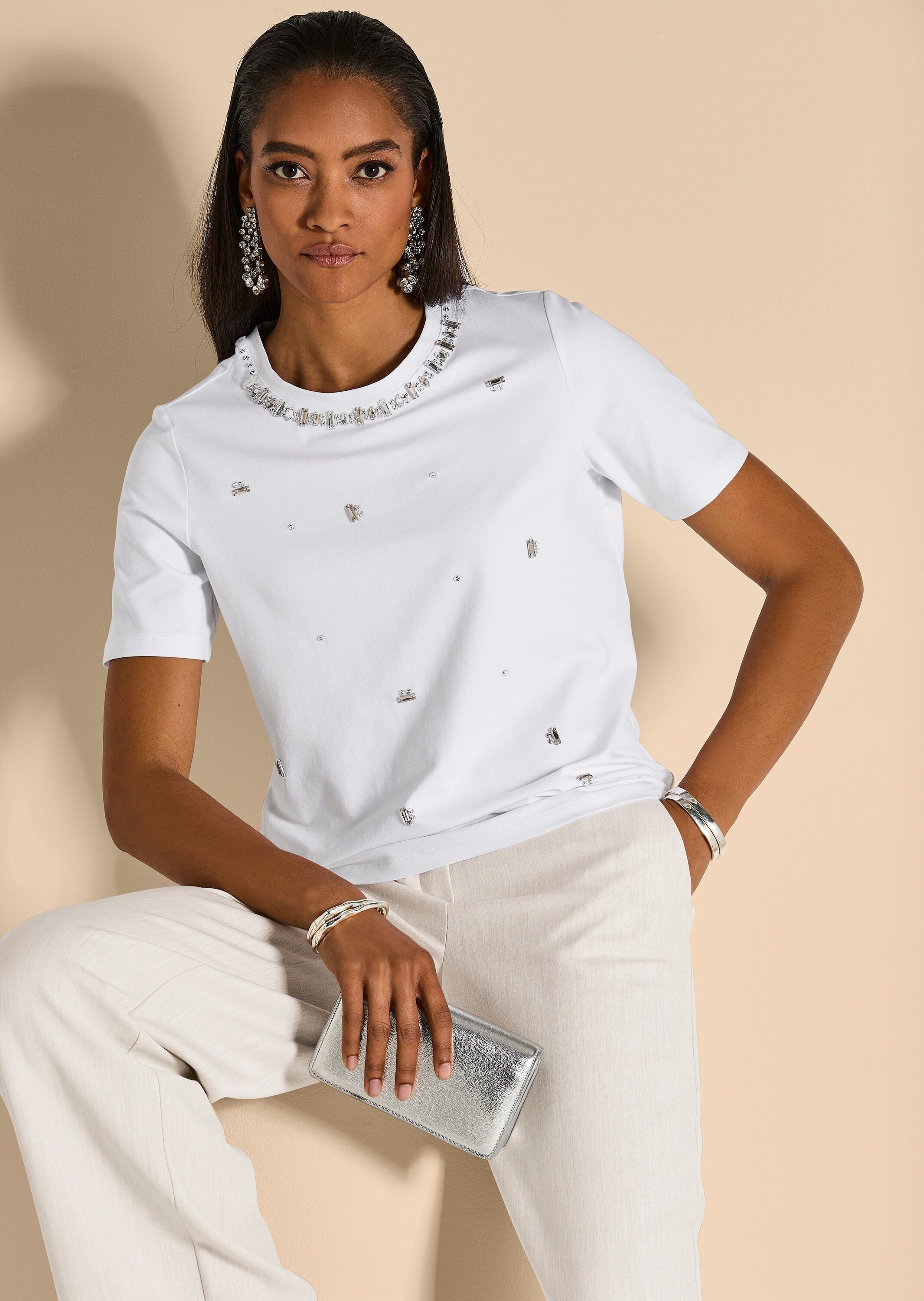 MADELEINE Kurzarmshirt »Glitzerbluse Elegantes Shirt mit Strassakzenten«