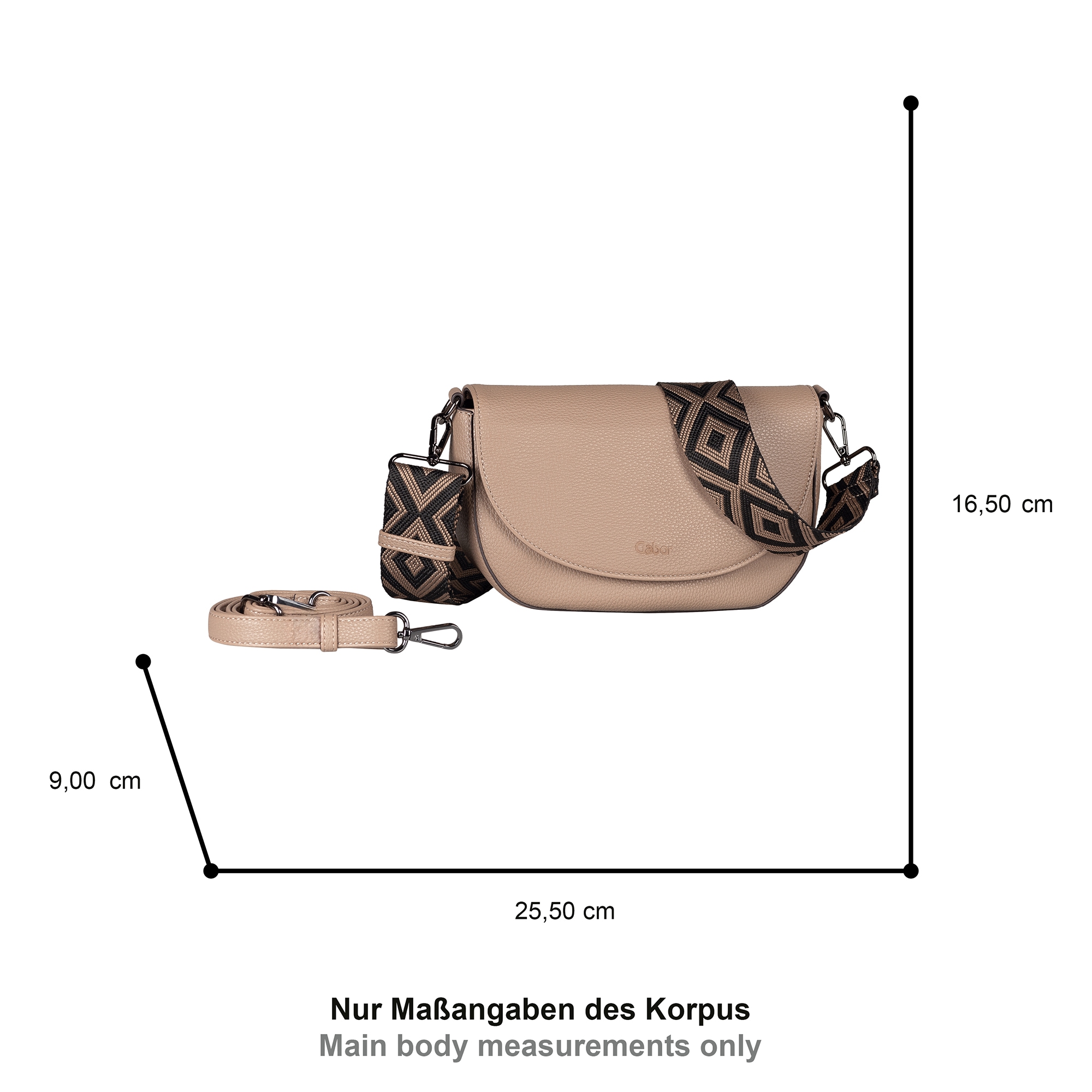 Gabor Satteltasche »Linda«, weiches Kunstleder mit elegantem Schultergurt aus edlem Gewebeband
