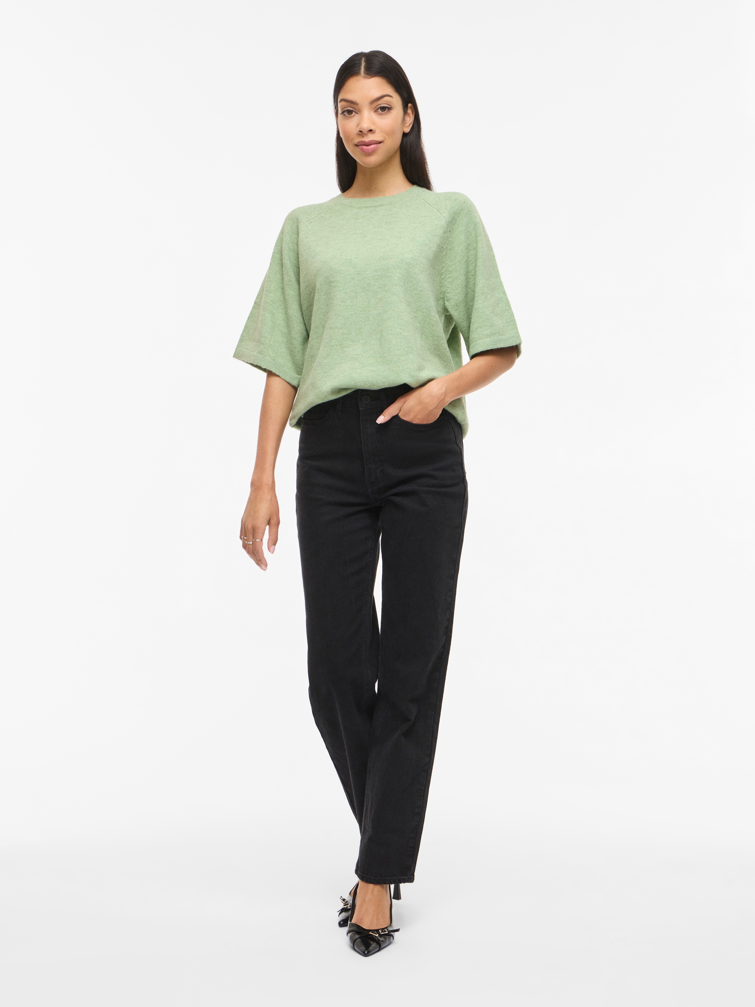 Vila Strickpullover »VILIGA 2/4 O-NECK KNIT TOP - NOOS« Materialmix, relaxed fit