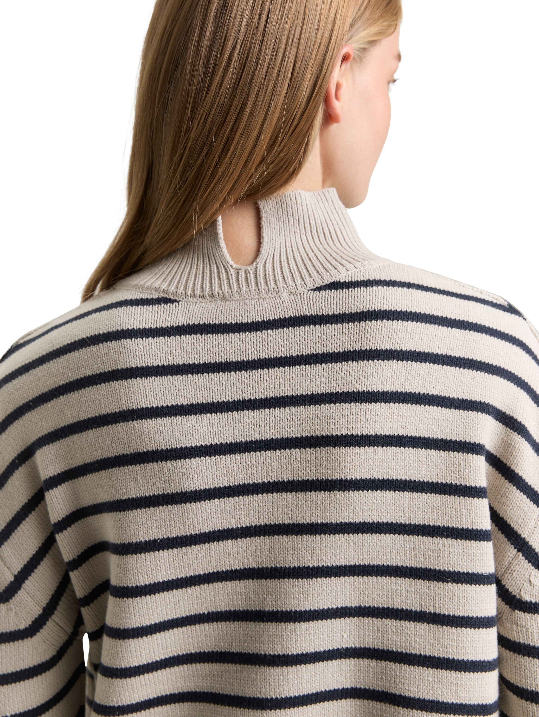 TOM TAILOR Denim Strickpullover im Streifen-Design und mit Stehkragen