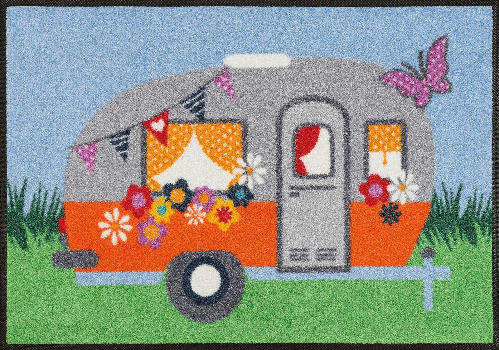 wash+dry by Kleen-Tex Fußmatte »Happy bei waschbar OTTO Camping«, rechteckig, Wohnwagen, Motiv rutschhemmend, Schmutzfangmatte, online