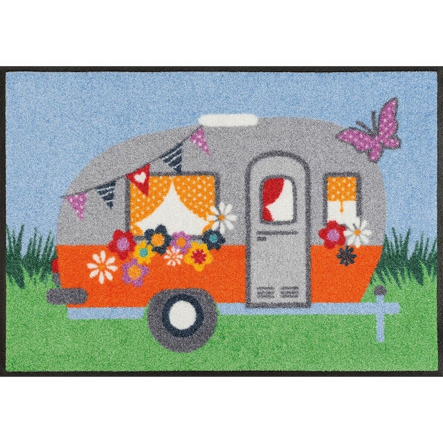 wash+dry by Kleen-Tex Fußmatte »Happy Camping«, rechteckig, Schmutzfangmatte,  Motiv Wohnwagen, rutschhemmend, waschbar online bei OTTO