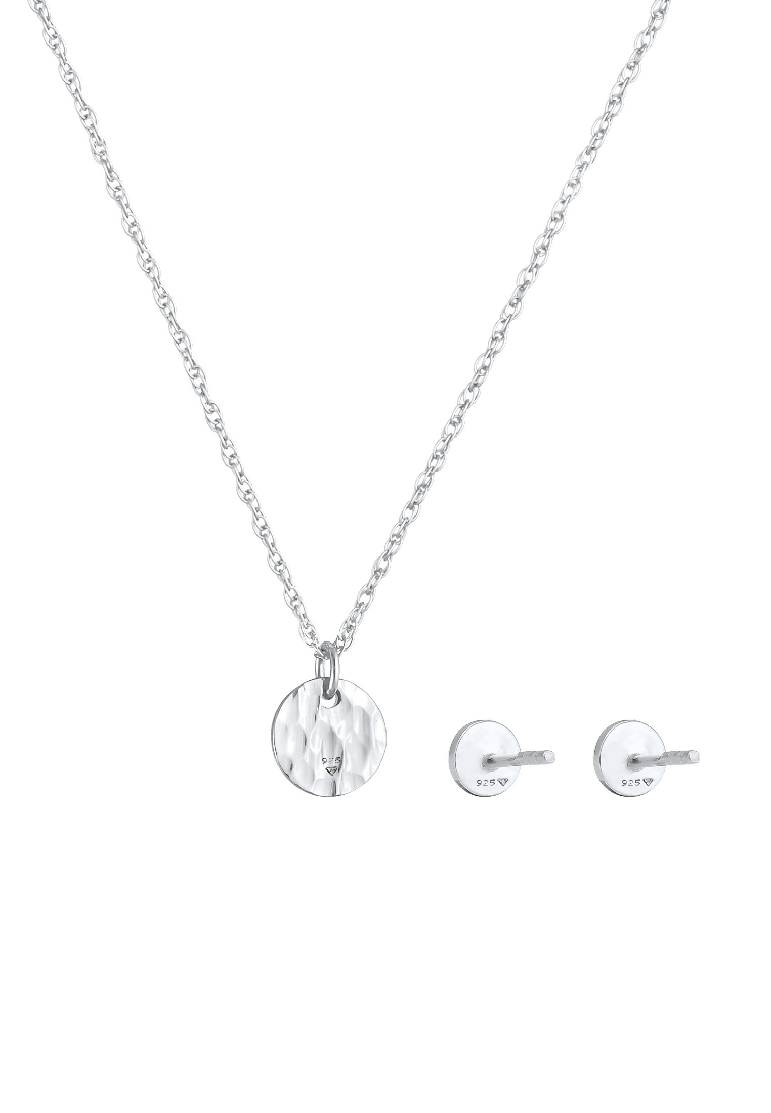 Elli Ohrring und Ketten Set »Schmuckset Rund Gehämmert Halskette Stecker Kreis 925 Silber«