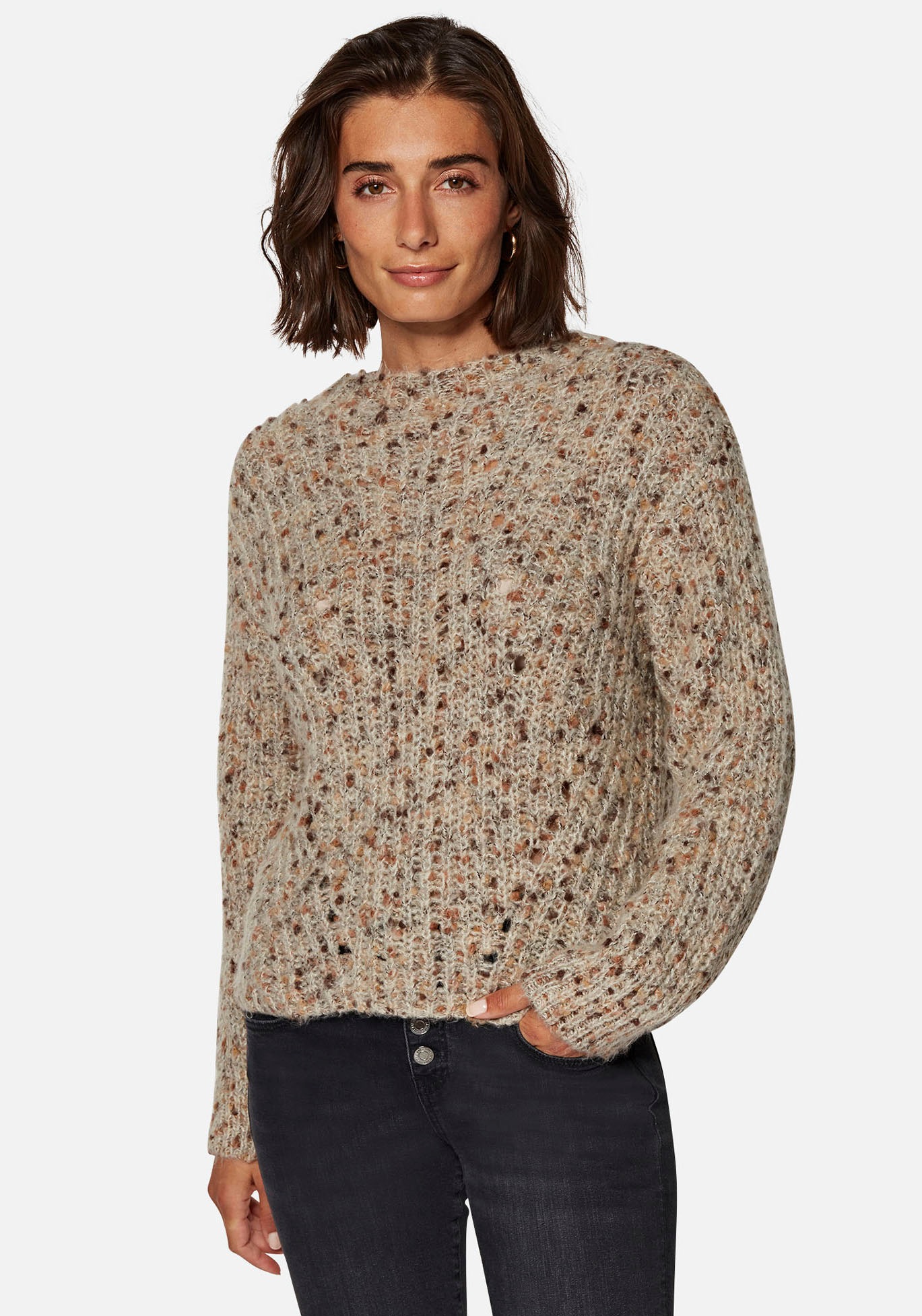Mavi Strickpullover, kuschelige Qualität in melierter Optik und Lochmuster