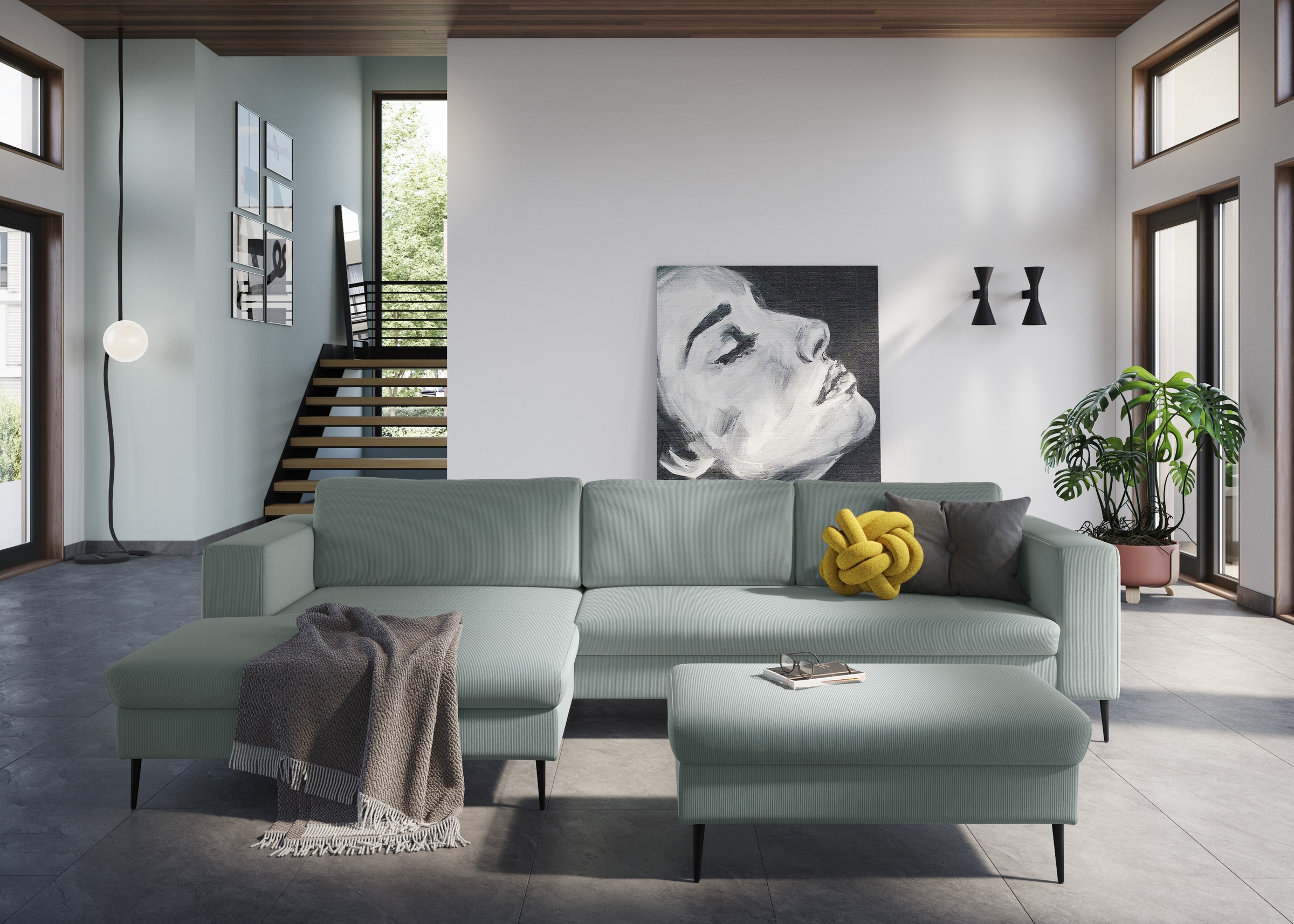 DOMO collection Ecksofa »Modica, zeitlos und elegant, L-Form«, moderne Optik mit extrabreiter Recamiere, auch in Cord