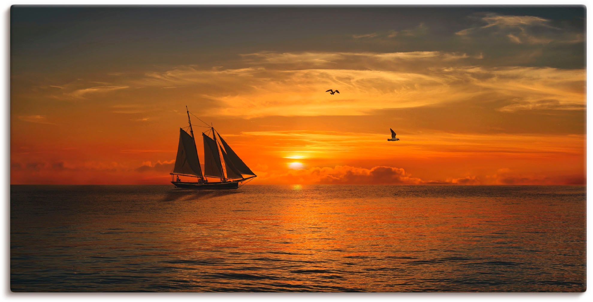 Artland Wandbild »Segelboot im Sonnenuntergang«, Boote & Schiffe, (1 St.), in vielen Größen & Produktarten -Leinwandbild, Poster, Wandaufkleber / Wandtattoo auch für Badezimmer geeignet