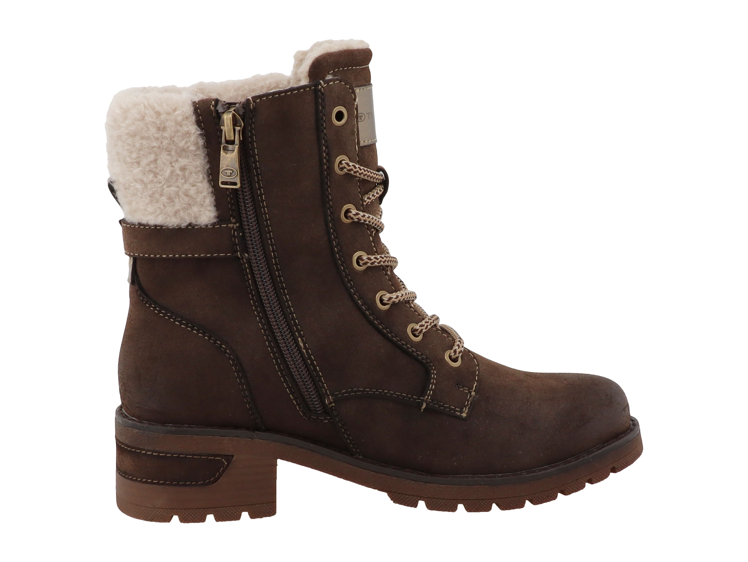 TOM TAILOR Winterstiefelette  Blockabsatz, Winterboots, Schnürboots mit Fellimitat am Schaftrand