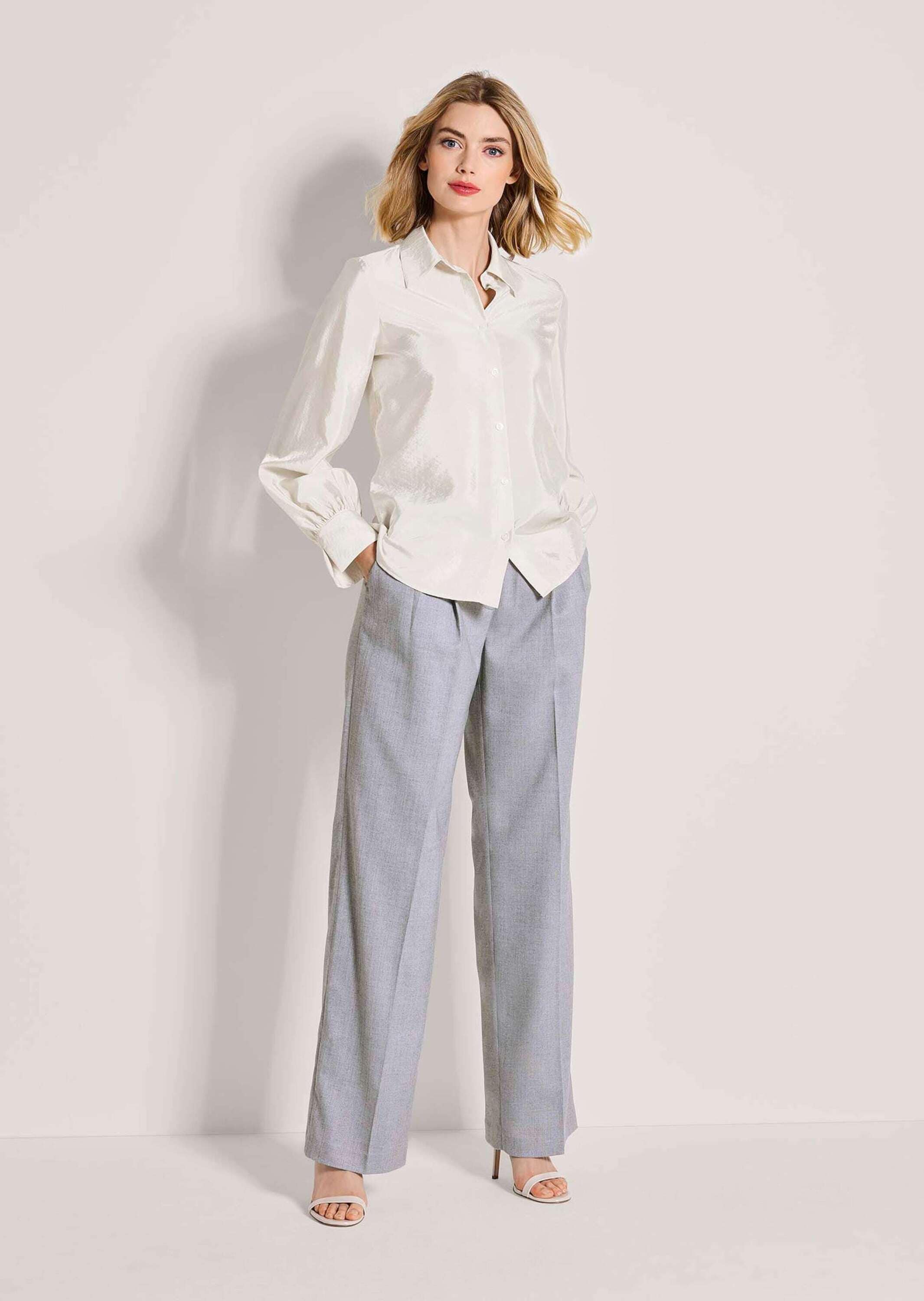 MADELEINE Langarmbluse »Hemdbluse Glanzbluse mit Hemdkragen« Bluse mit Kräuslung am Ärmelsaum