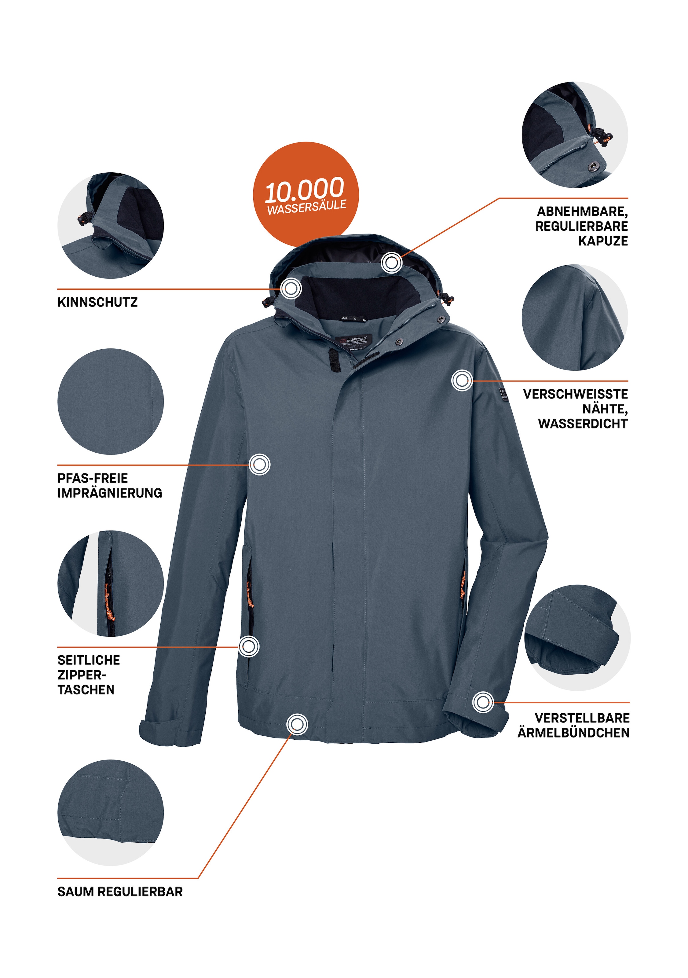 Killtec Funktionsjacke »KOS 87 MN JCKT« Wasser- und winddicht, atmungsaktiv, abnehmbare Kapuze