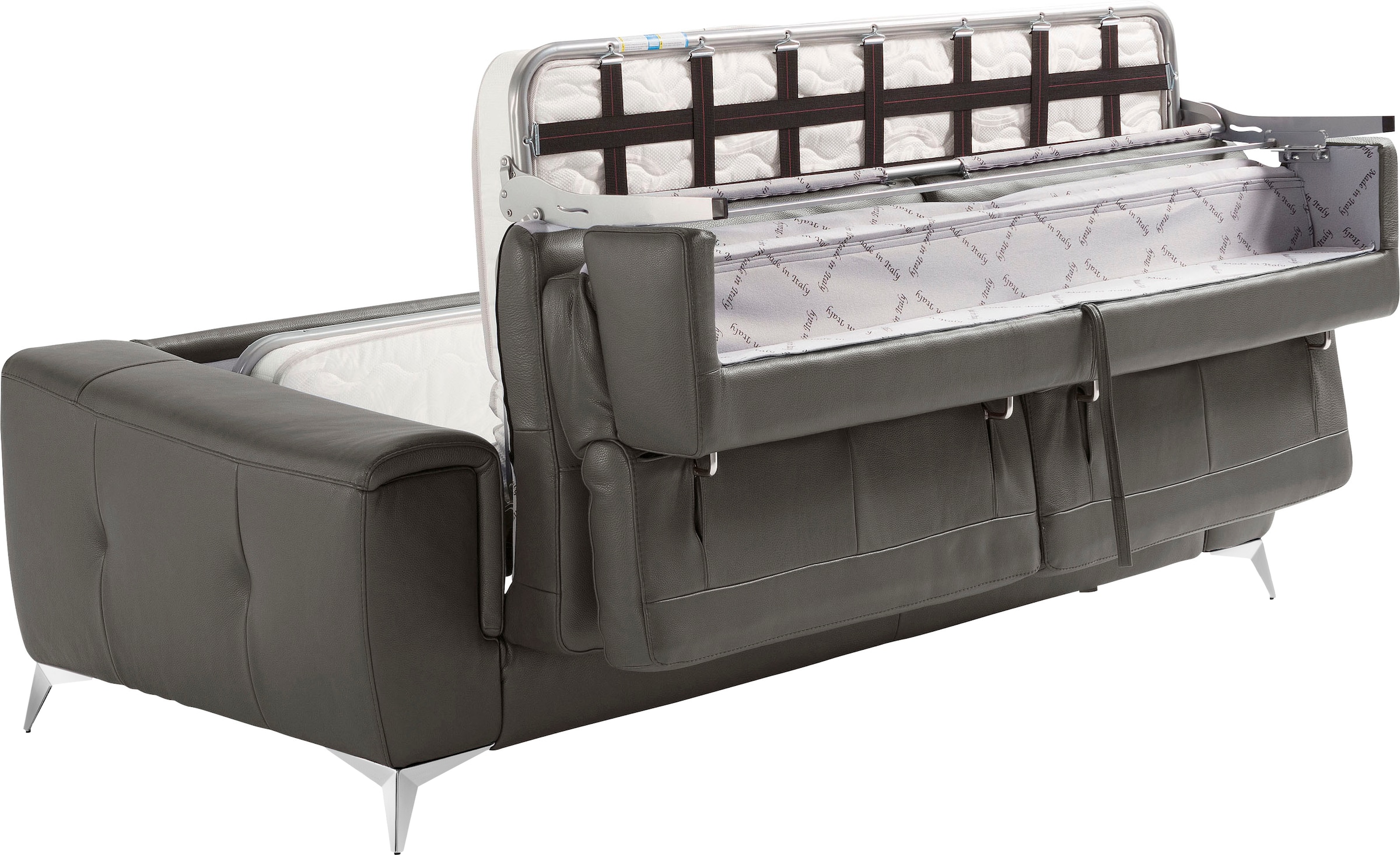 Egoitaliano Schlafsofa »Francine Designsofa, Loungesofa mit Dauerschlaffunktion, Breite 233 cm«, mit Bettfunktion, Leder BULL, graphit, Fußfarbe chrom