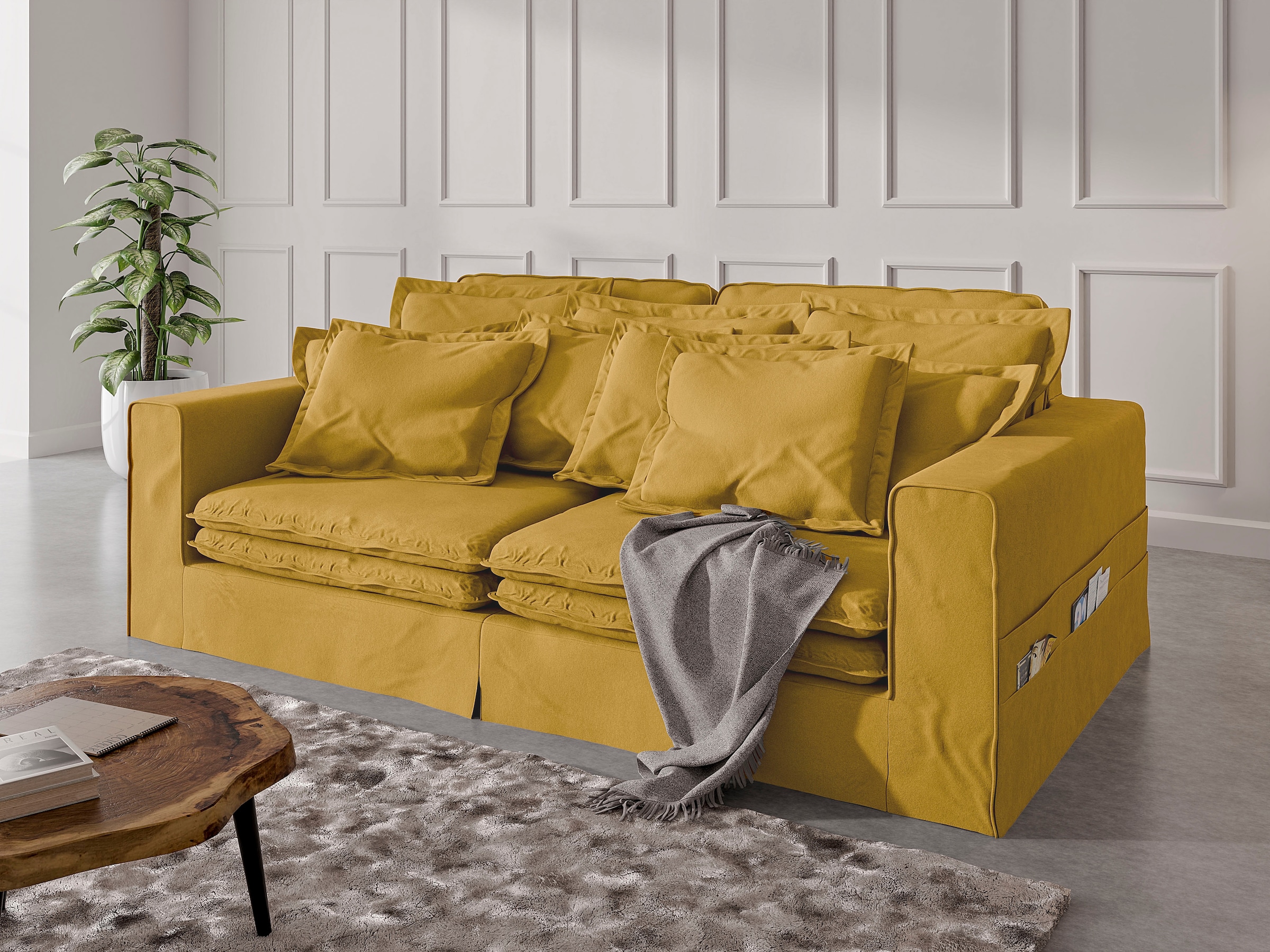 Home affaire 4-Sitzer »ALISSAS mit vielen Kissen, Biesen an den Kissen« Hussenoptik, mit kleinen Taschen an der Seite zum Verstauen