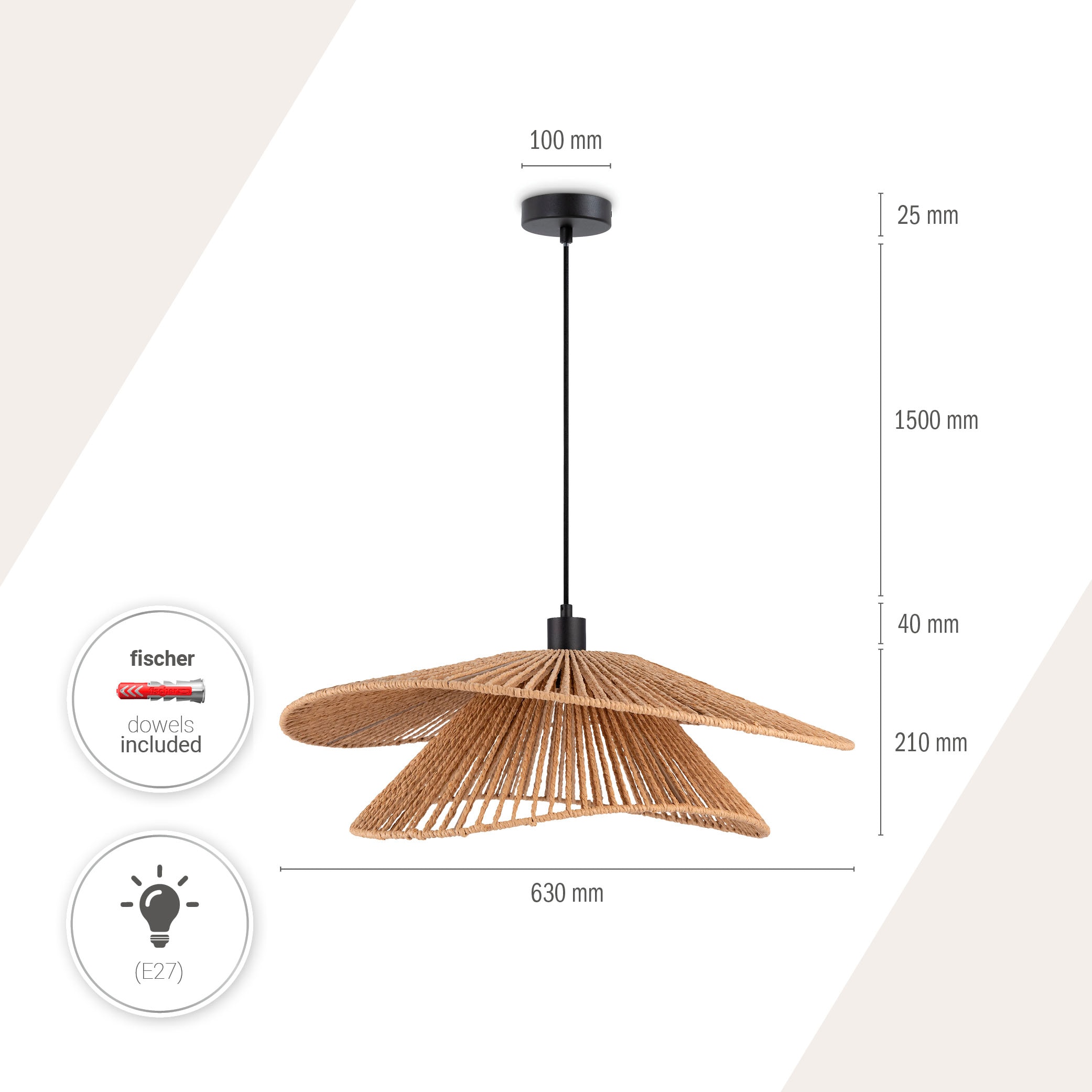 Paco Home Pendelleuchte »HUGO PD1«, 1 flammig, Leuchtmittel E27 | ohne Leuchtmittel