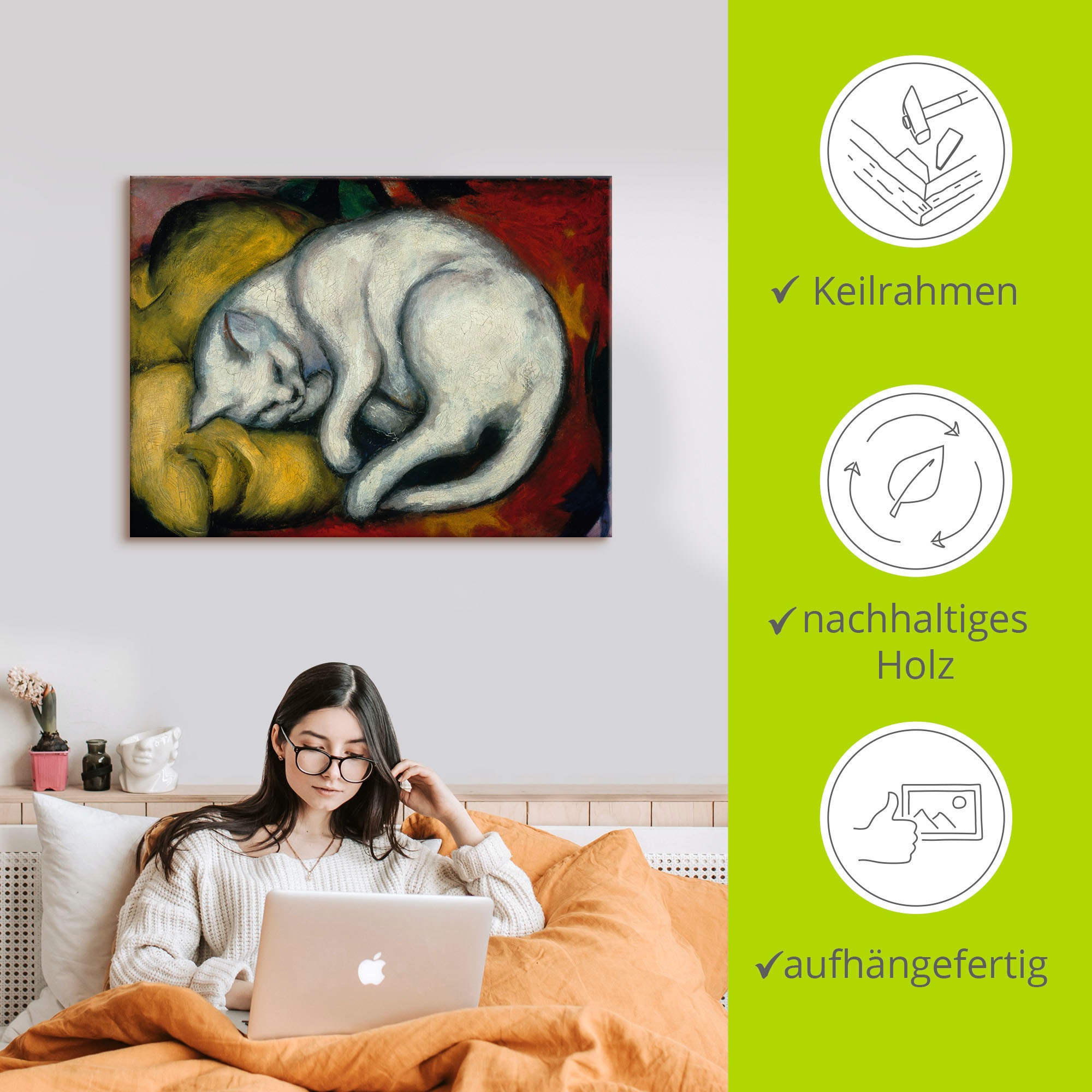 Artland Wandbild »Die weisse Katze. 1912«, Haustiere, (1 St.), als Alubild, Outdoorbild, Leinwandbild, Poster in verschied. Größen