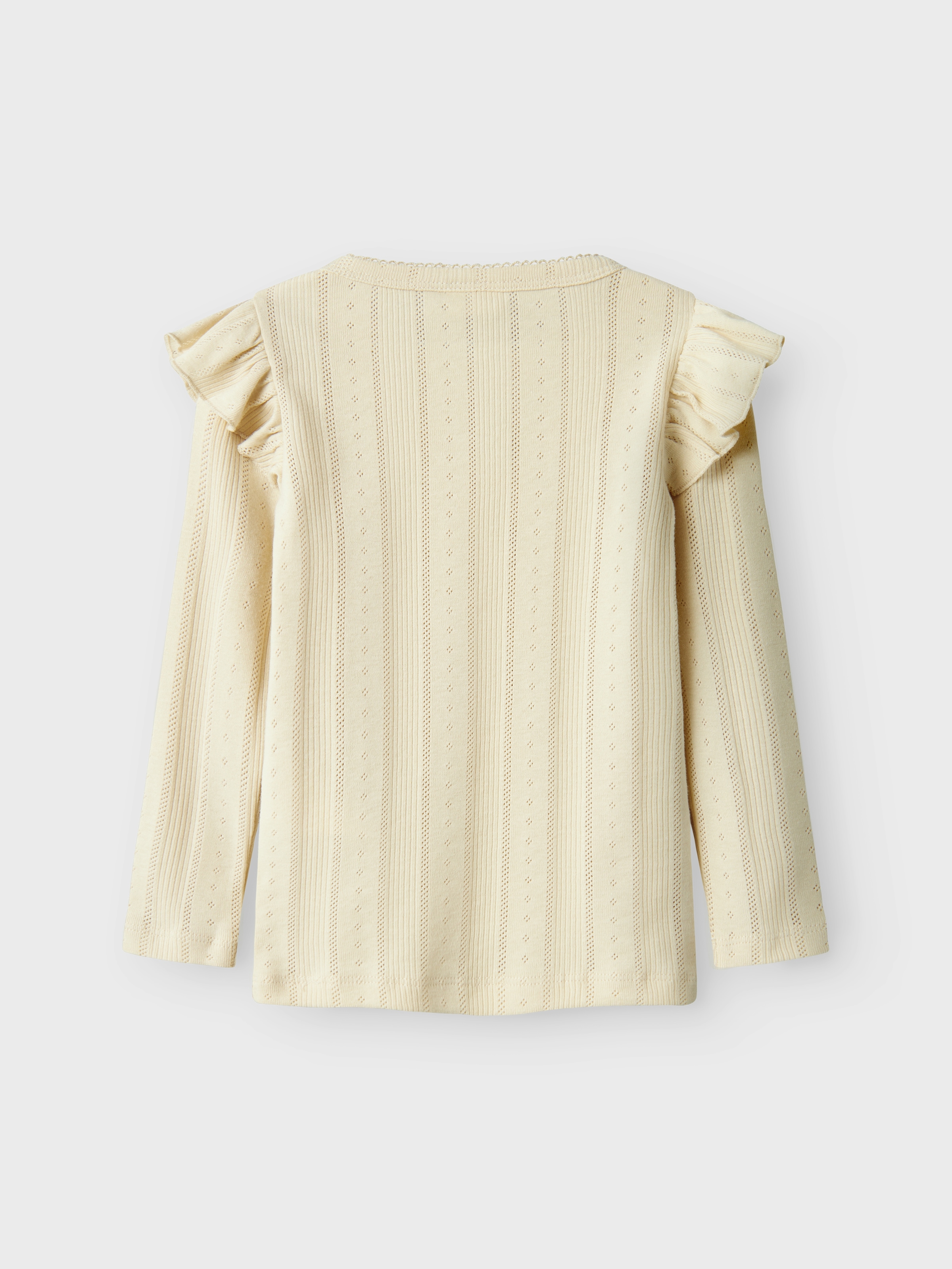 Name It Longtop »NMFJULIA LS SLIM TOP NOOS«, mit tollem Volant an der Schulter und im süßen Ajourstrick-Design