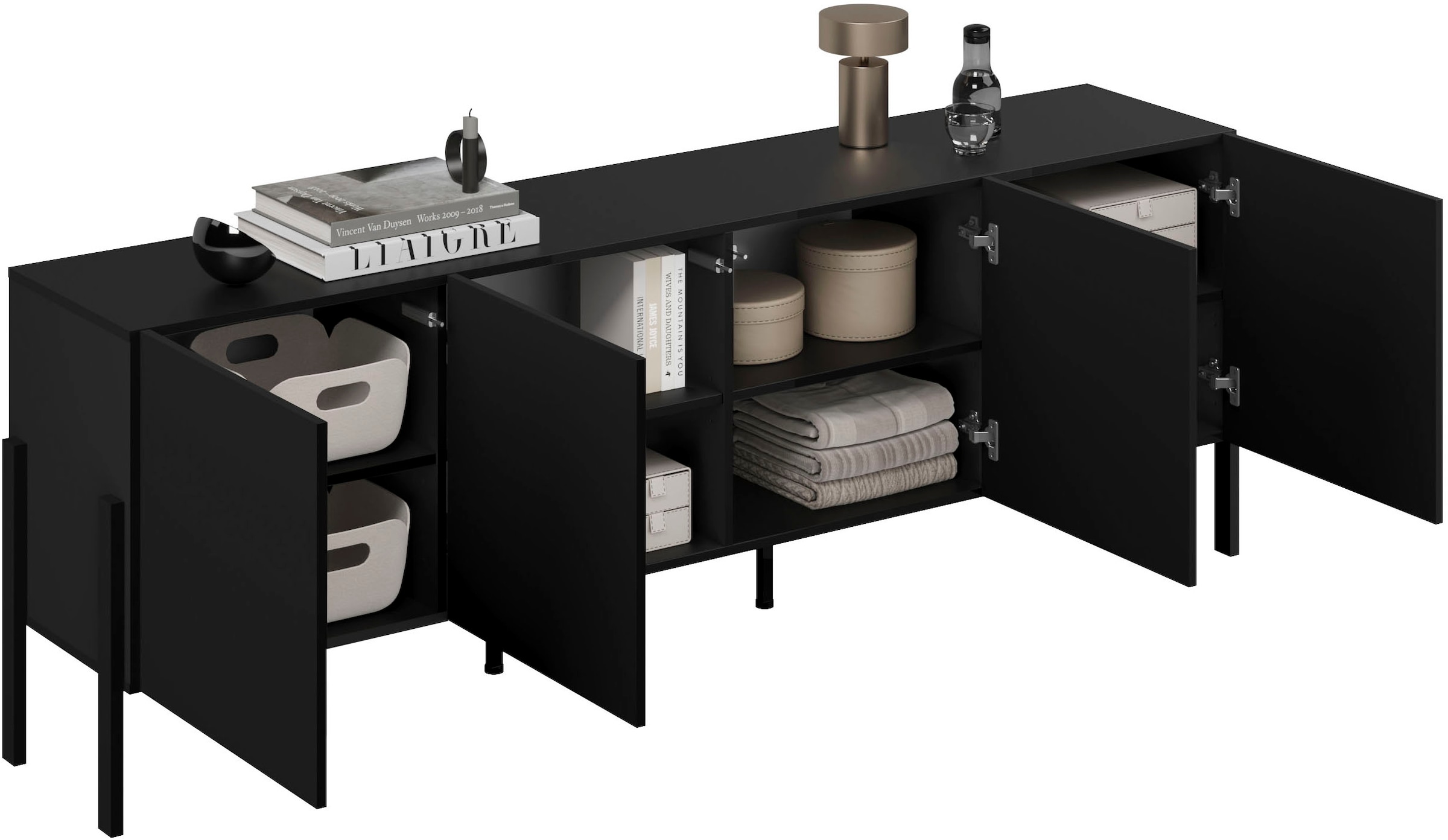 OTTO home Kommode »Jukon,Breite 200 cm, moderne grifflose Kommode,4 Türen« Sideboard, Anrichte viel Stauraum, push-to-open-Funktion