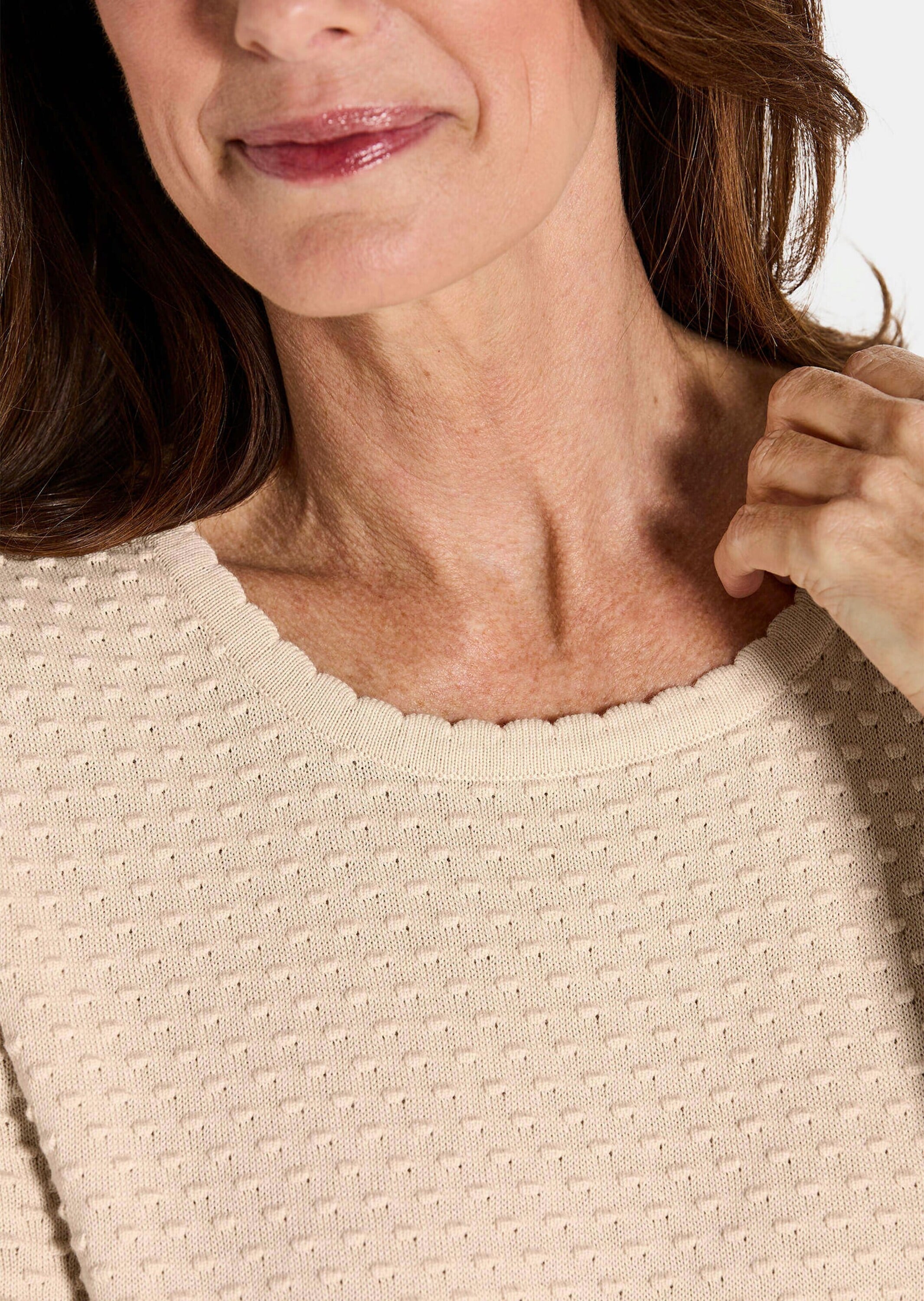 GOLDNER Rundhalspullover »Kurzgröße Halbarm Strickshirt mit Rundhals« Rundhalsausschnitt