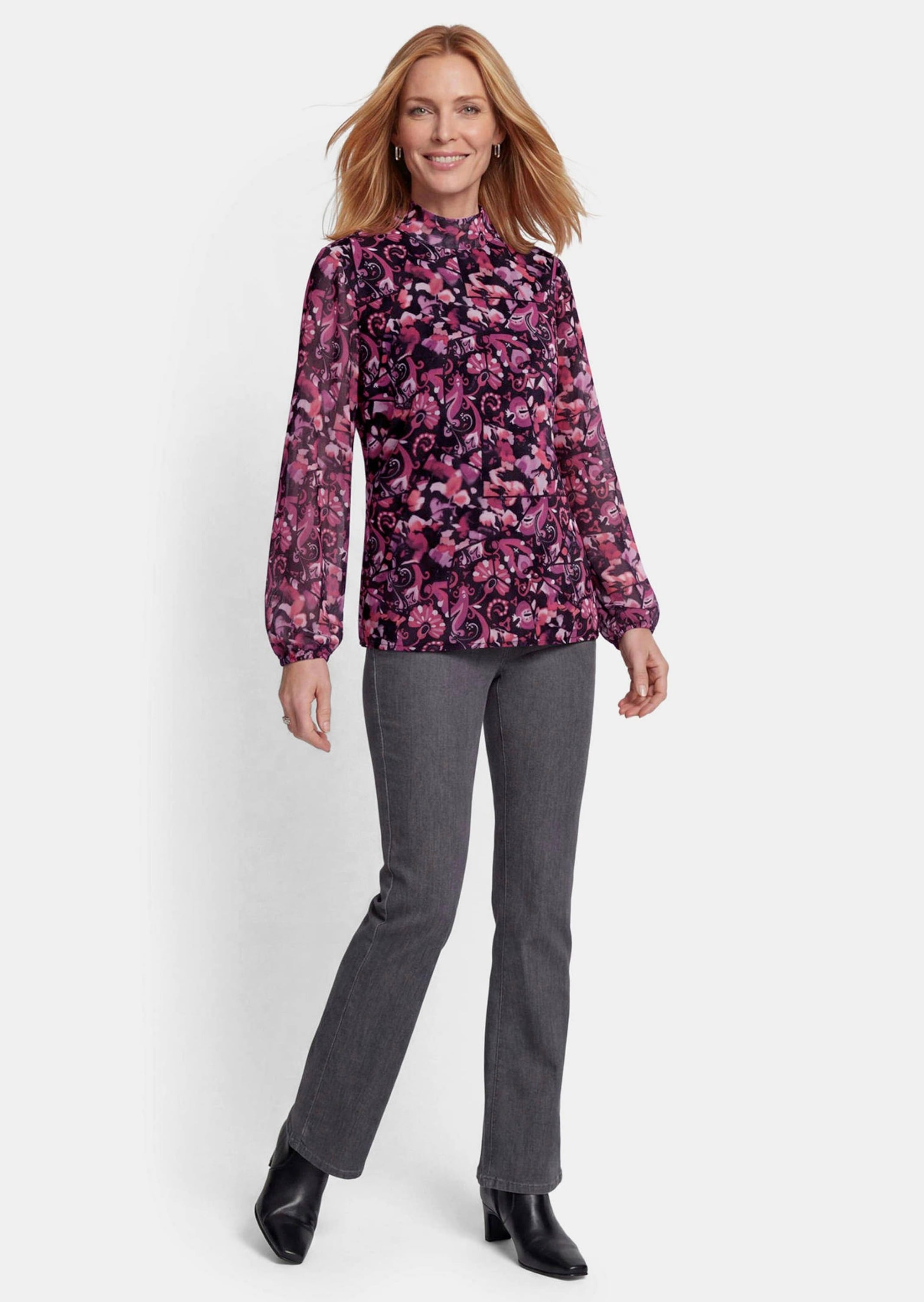 GOLDNER Print-Shirt »Kurzgröße Mesh-Shirt mit Paisley-Druck« stretchbequemes Mesh Shirt mit Body mit Viskosejersey unterfüttert
