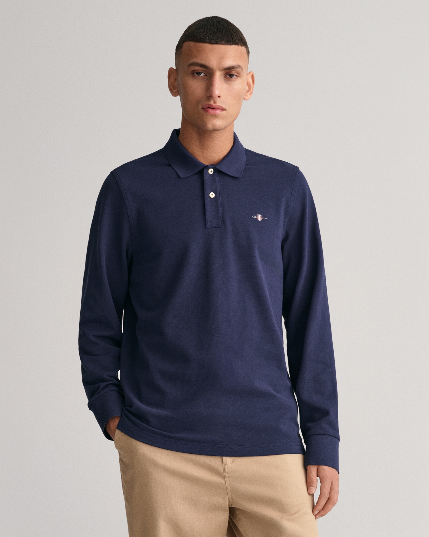 Gant Poloshirt »REG SHIELD LS PIQUE RUGGER« mit Logotickerei auf der Brust