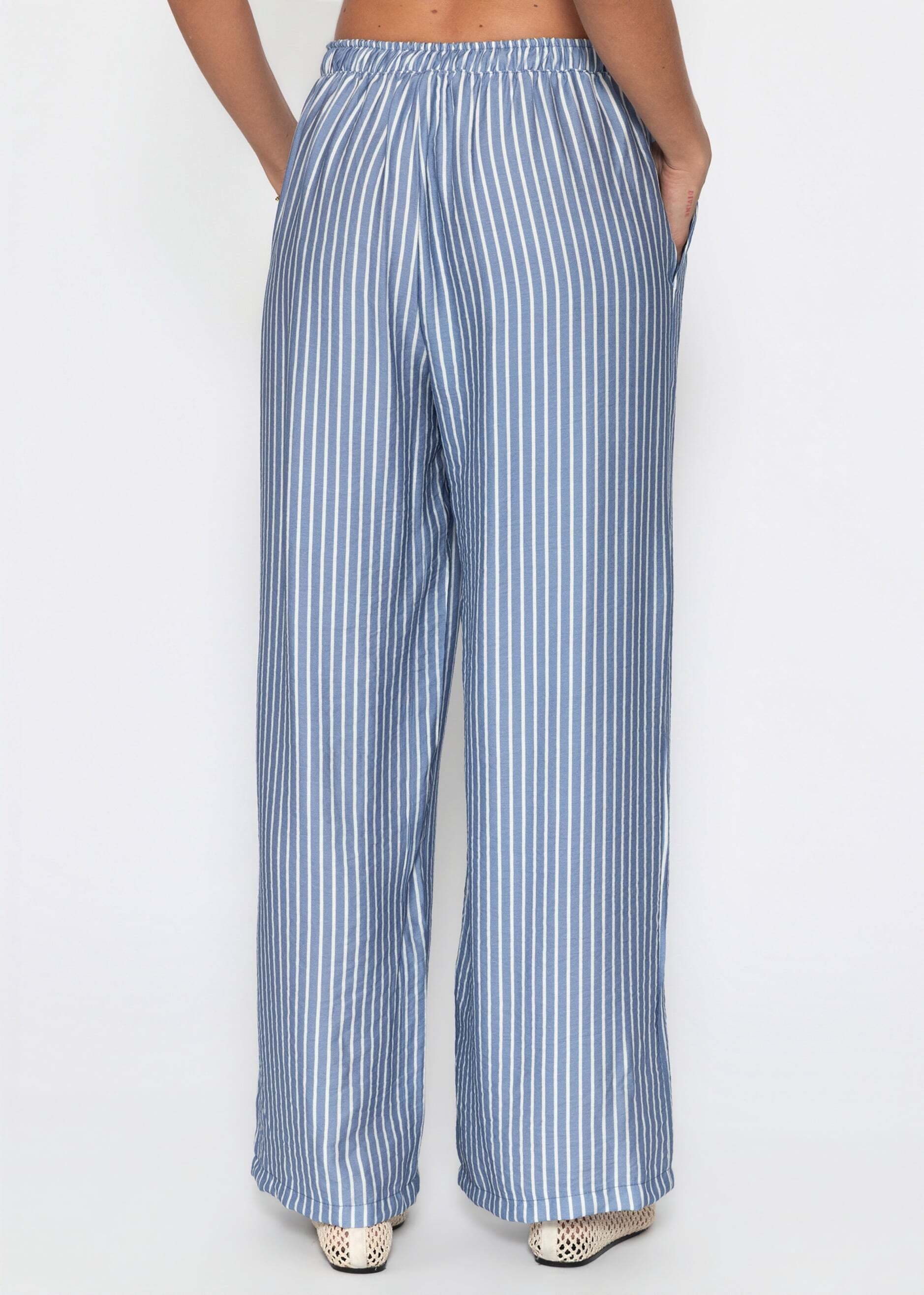 SASSYCLASSY Stoffhose »Wide Leg Hose mit Streifen und Bindeband«  Fließende Stoffhose mit Eingriffstaschen in High Waist Sitz Blau